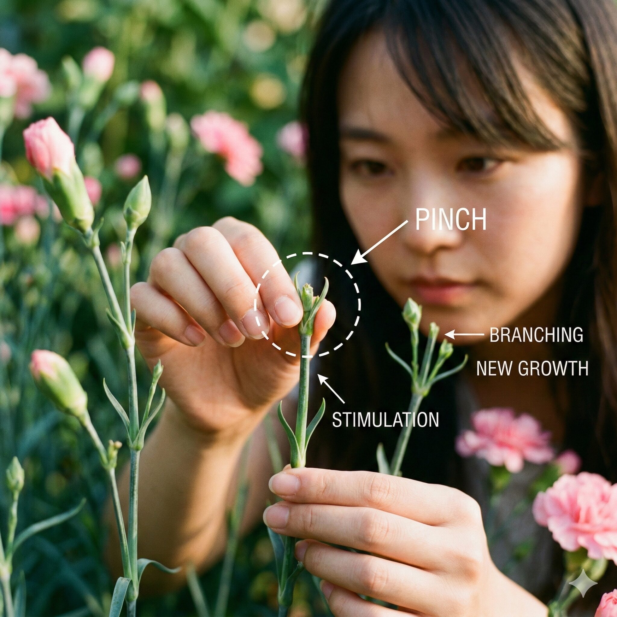 カーネーション 育て方 地植え7 カーネーションの枝数を増やすための摘心(ピンチ)作業