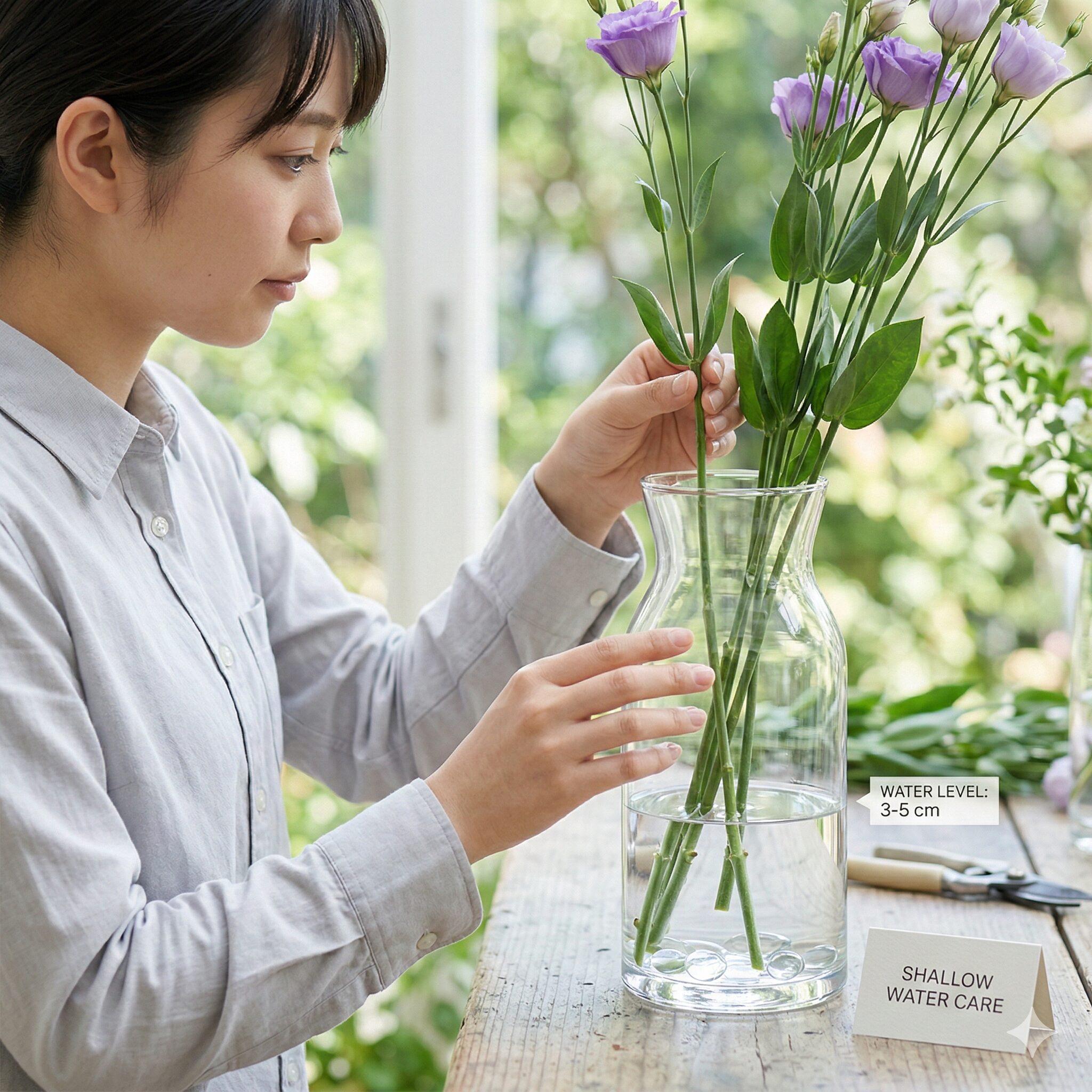 ガーベラ 似てる花8 茎の腐敗を防ぐために3〜5cmの浅い水で管理されるガーベラに似た花の切り花