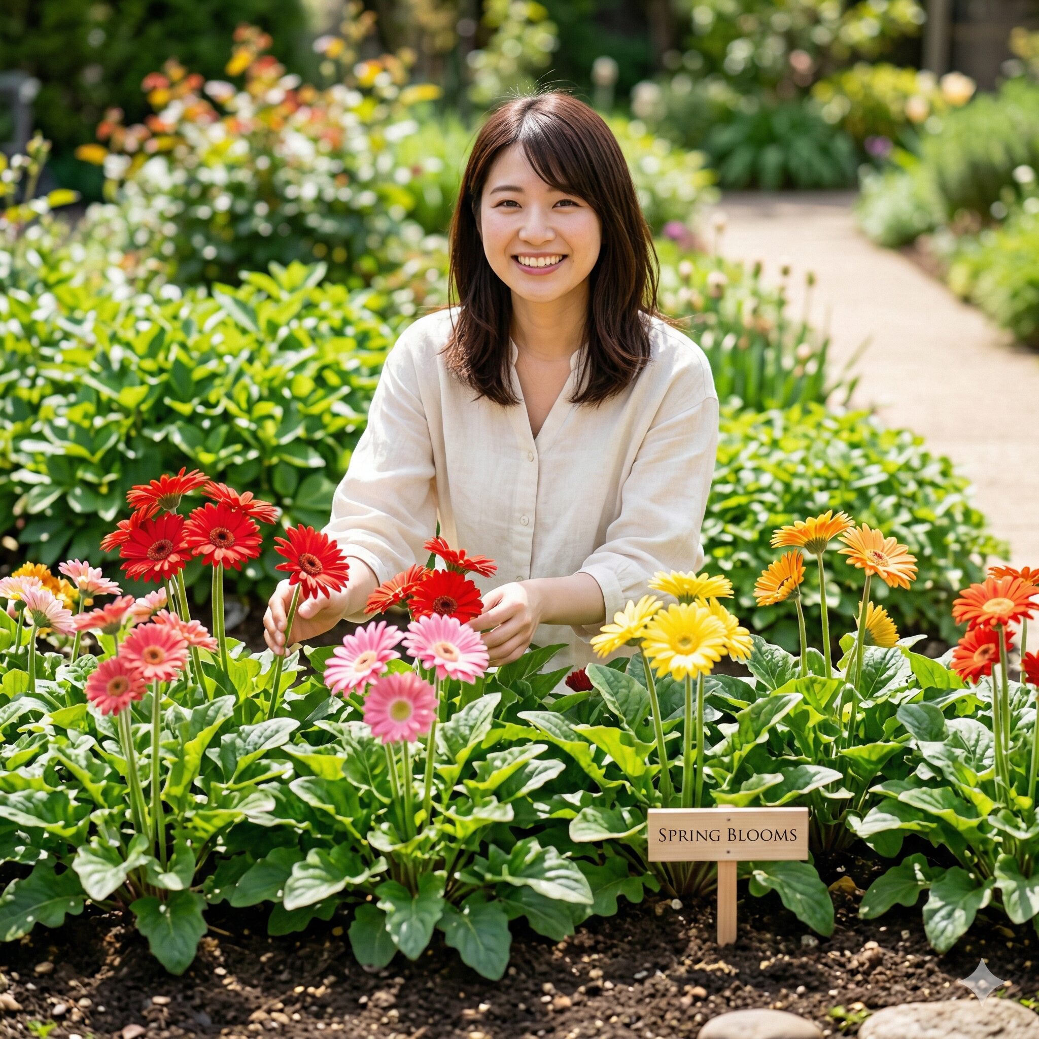 ガーベラ 育て方 冬越し1　春に満開に咲く色鮮やかなガーベラの庭