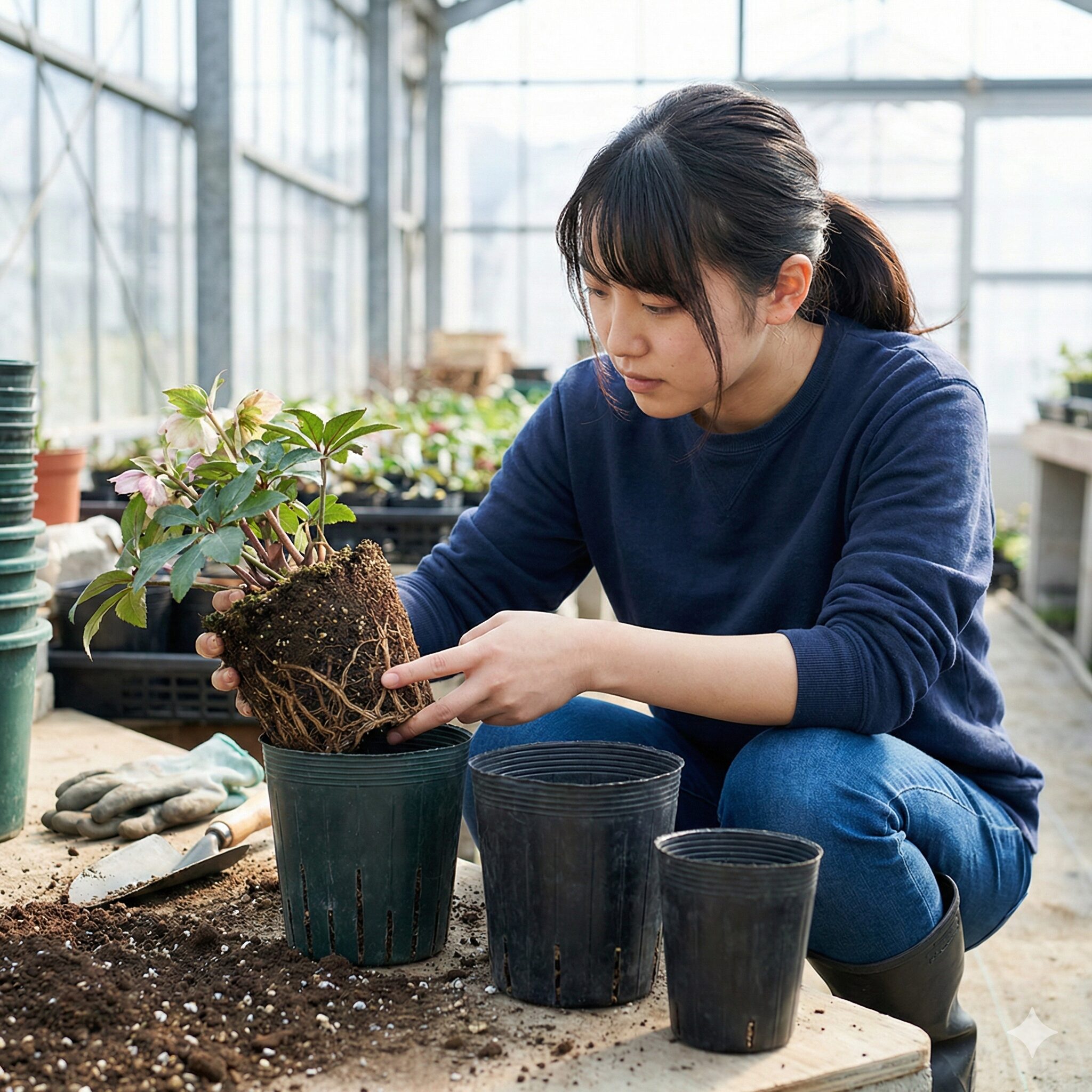 クリスマスローズ 地植え 移動6 クリスマスローズの鉢上げに最適な一回り大きいサイズのスリット鉢