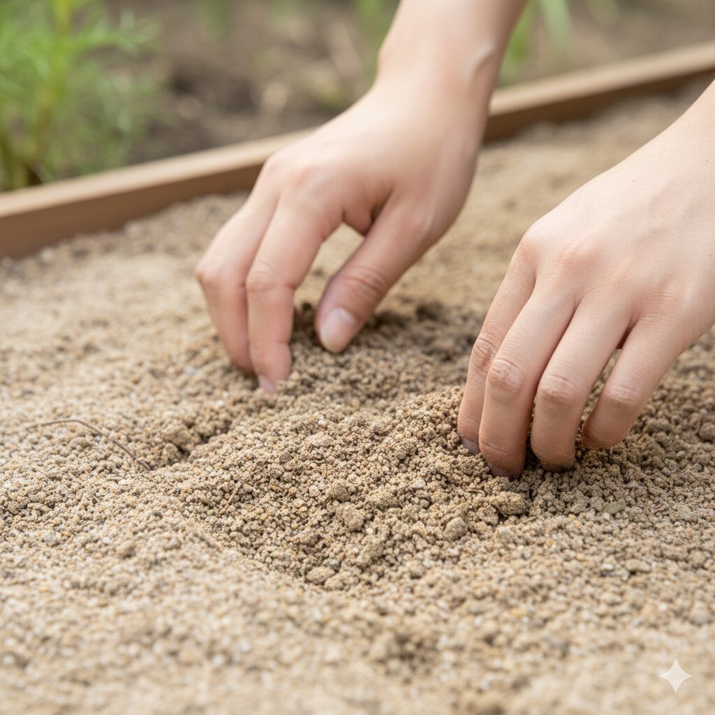 コスモス ほったらかし7　コスモスが引き締まって健康に育つための、肥料を控えめにした水はけの良い痩せた土
