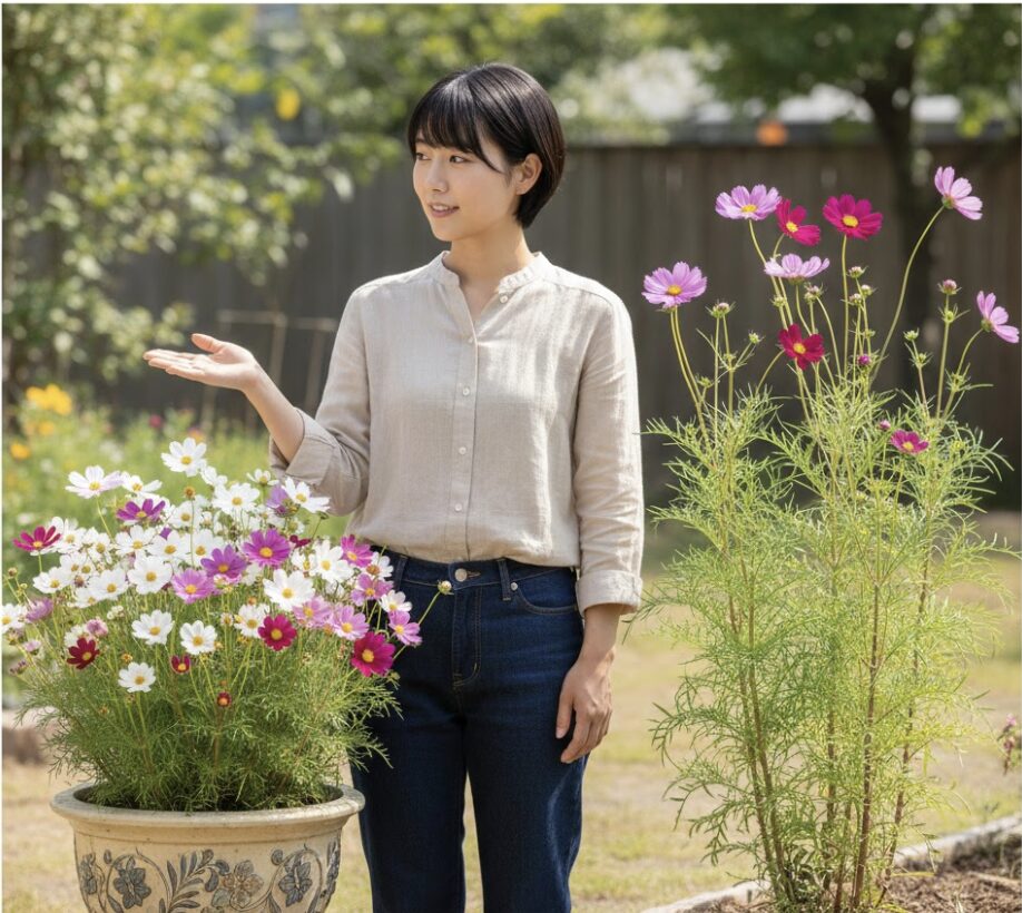 コスモス 種まき プランター3　プランター栽培に適したコンパクトなコスモス「ソナタ」の品種比較