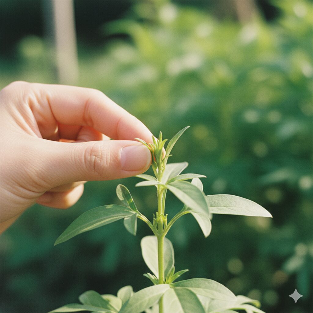コスモス 種まき プランター8　コスモスの脇芽を増やして花数を増やすための摘心作業