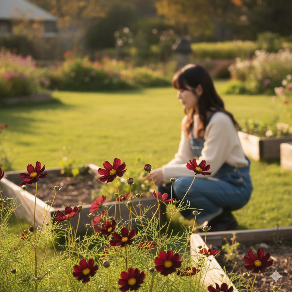 コスモス 育て方 多年草1　庭で元気に咲く多年草のチョコレートコスモス