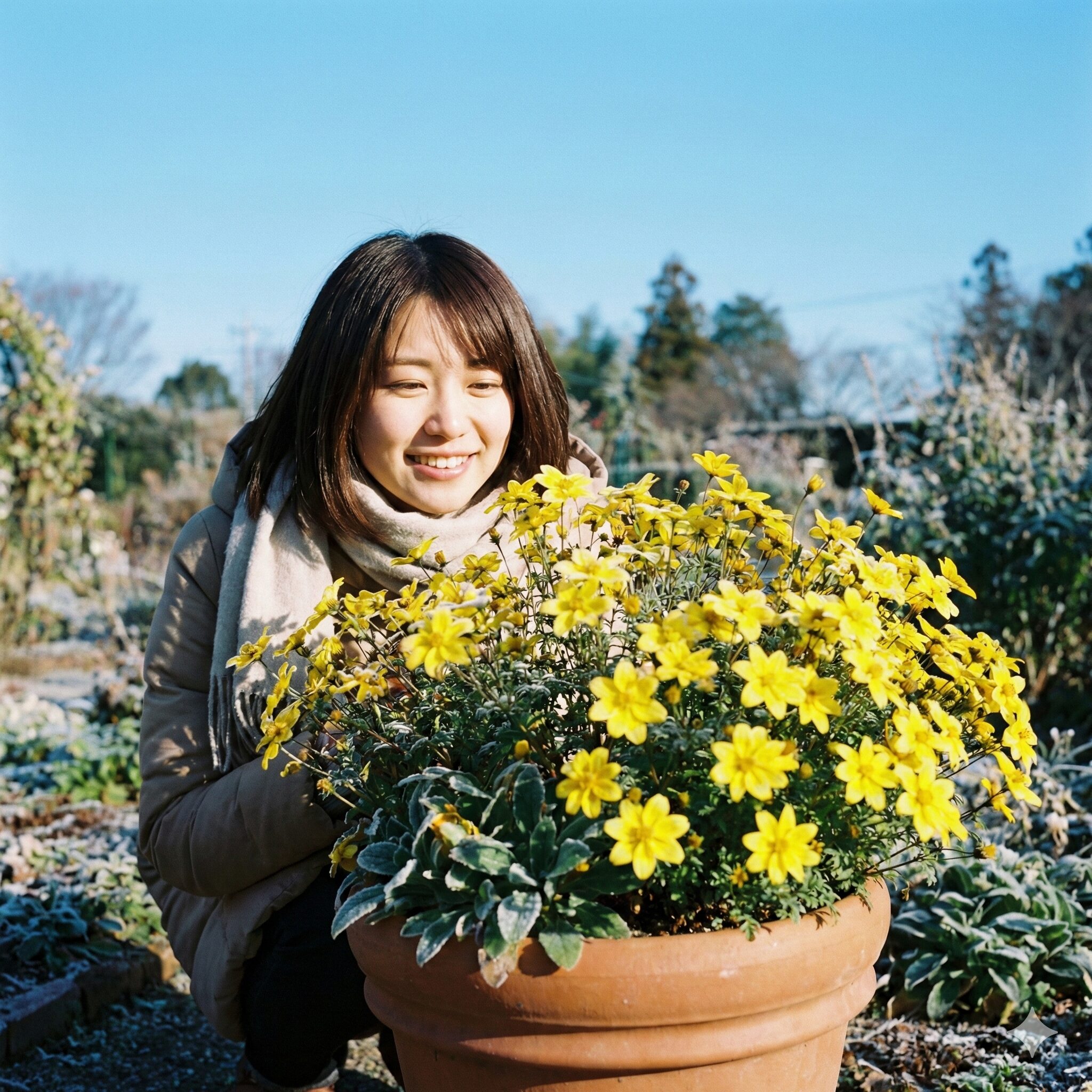コスモス 育て方 多年草4　冬の寒さの中でも元気に咲く黄色いウィンターコスモス