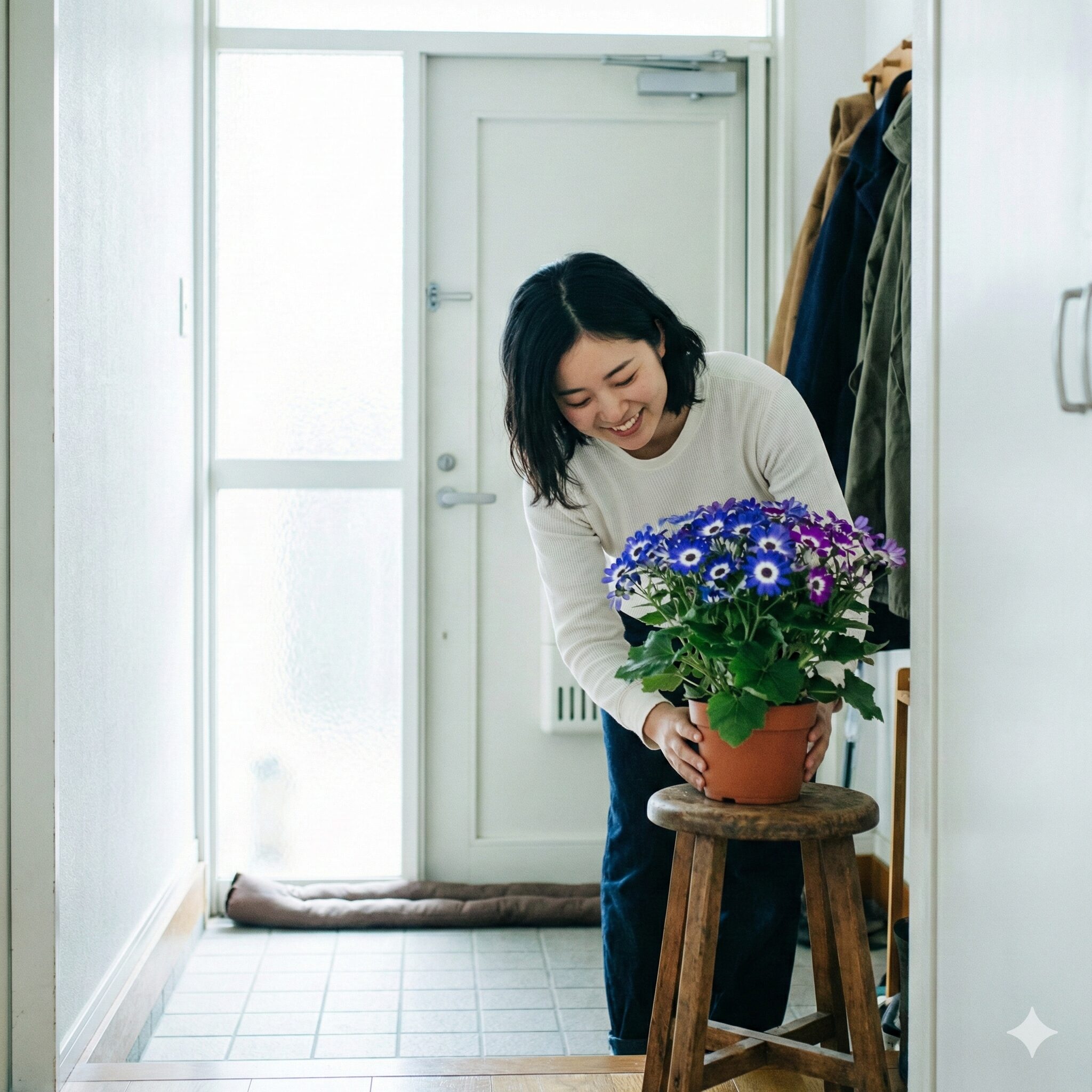 サイネリア 枯れたら7　冬のサイネリア栽培に適した暖房の当たらない明るく冷涼な玄関の置き場所