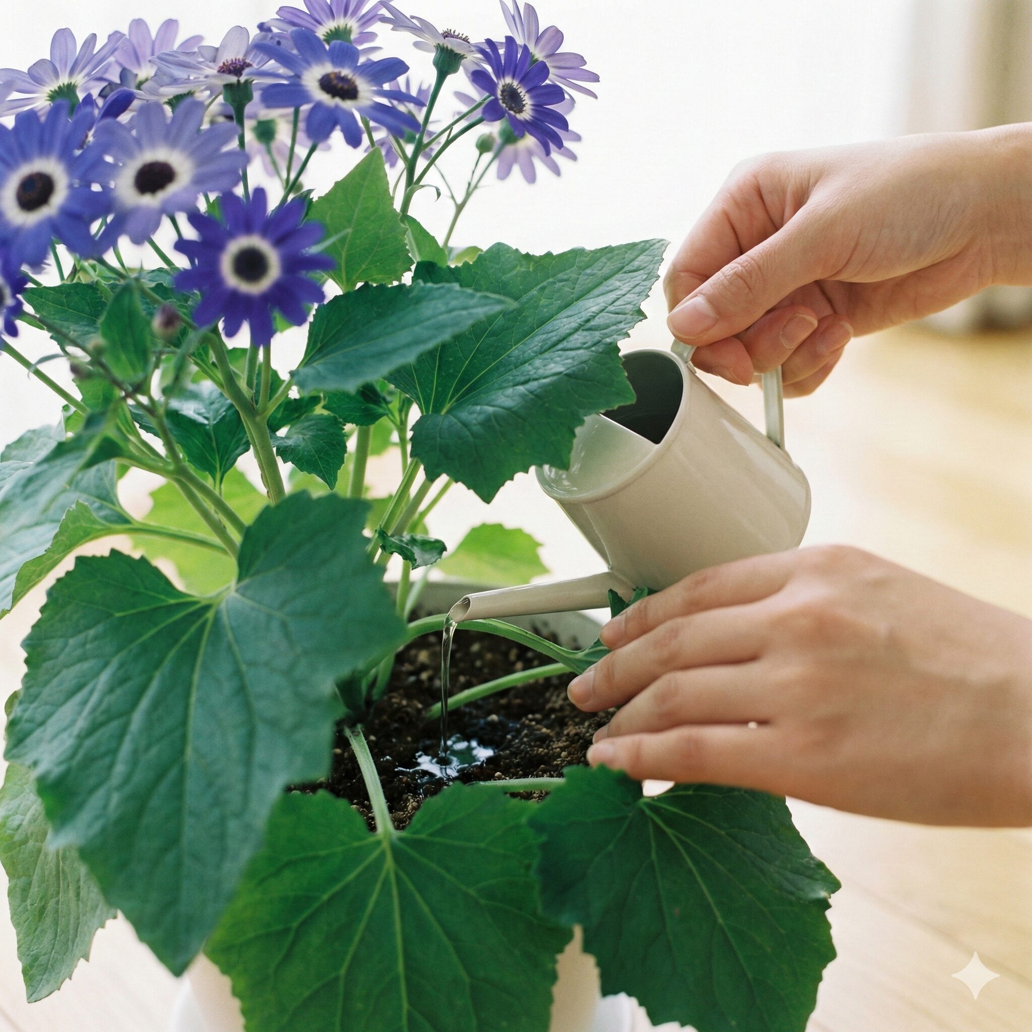 サイネリア 育て方 室内5　サイネリアの室内での育て方に欠かせない液体肥料による追肥作業