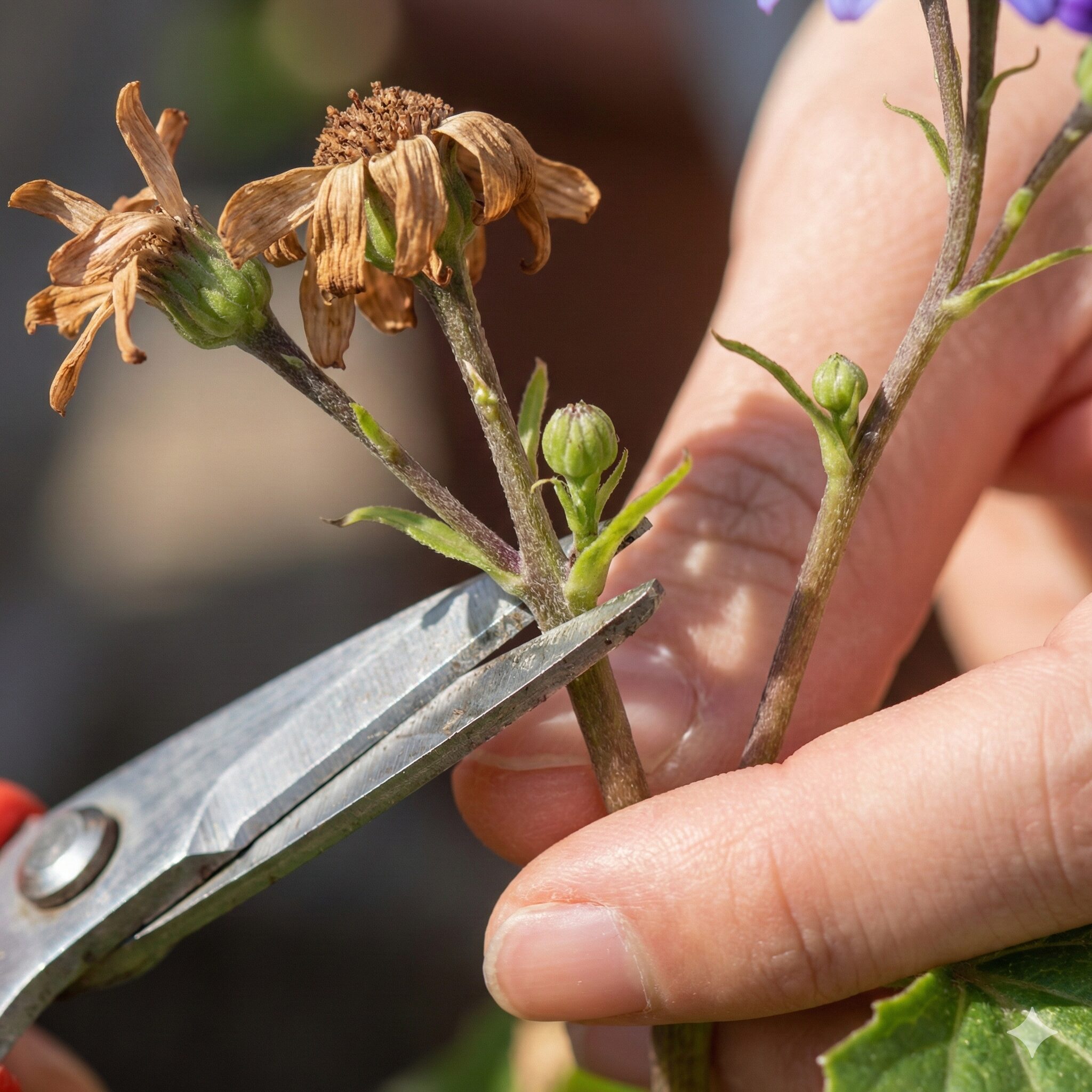 サイネリア 育て方 室内7　サイネリアを長持ちさせるための正しい花がら摘みのカット位置