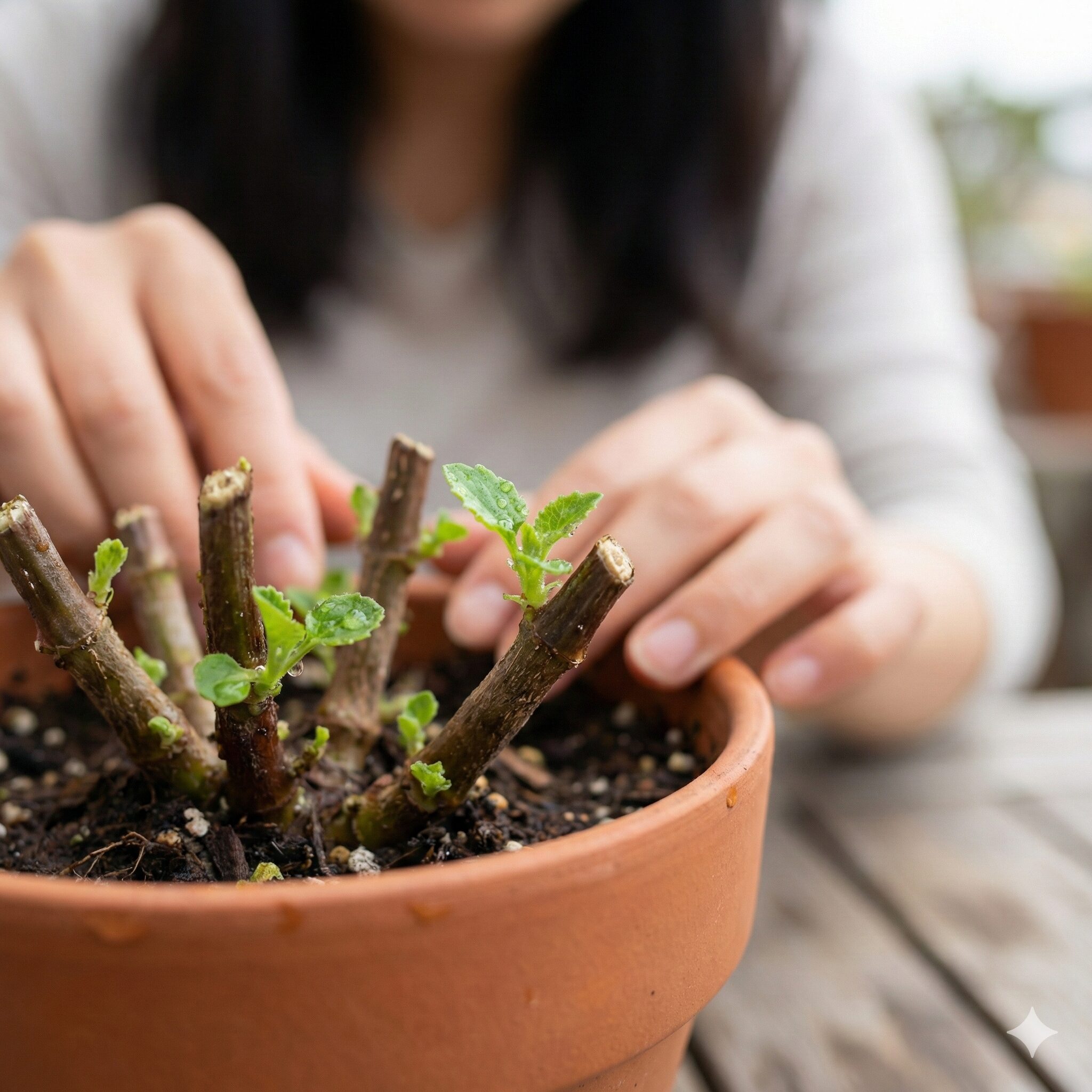 サイネリア 育て方 室内8　サイネリアの切り戻し後に現れる二番花のための新しいわき芽