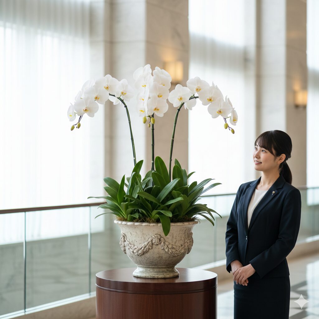 シンビジウム 値段3　ビジネスギフトや開店祝いにふさわしい最高級グレードの5本立ち白いシンビジウム