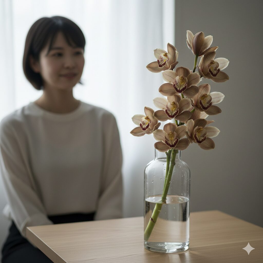 シンビジウム 値段6　インテリアとして映える長持ちするシンビジウムの切り花とガラス花瓶