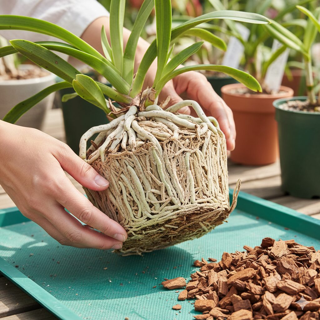 シンビジウム 値段9　来年も花を咲かせるための健康な根の状態とシンビジウムの植え替え作業