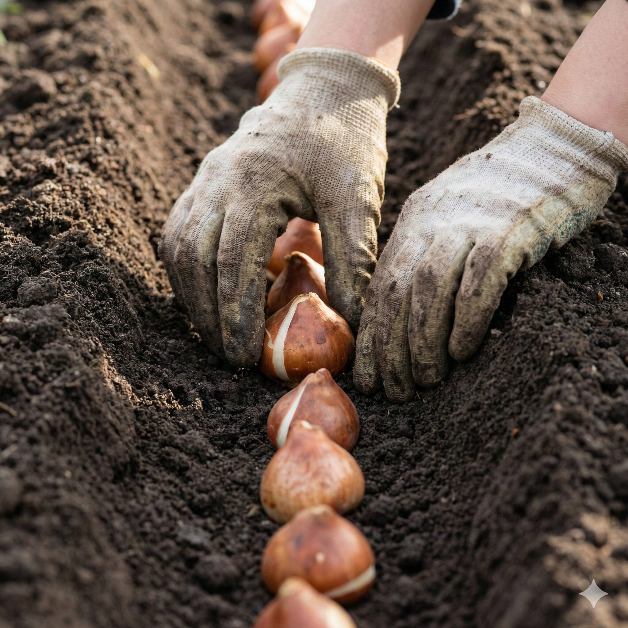 チューリップ植え方おしゃれ3　チューリップの球根の向きを揃えて植え付けるプロのテクニック
