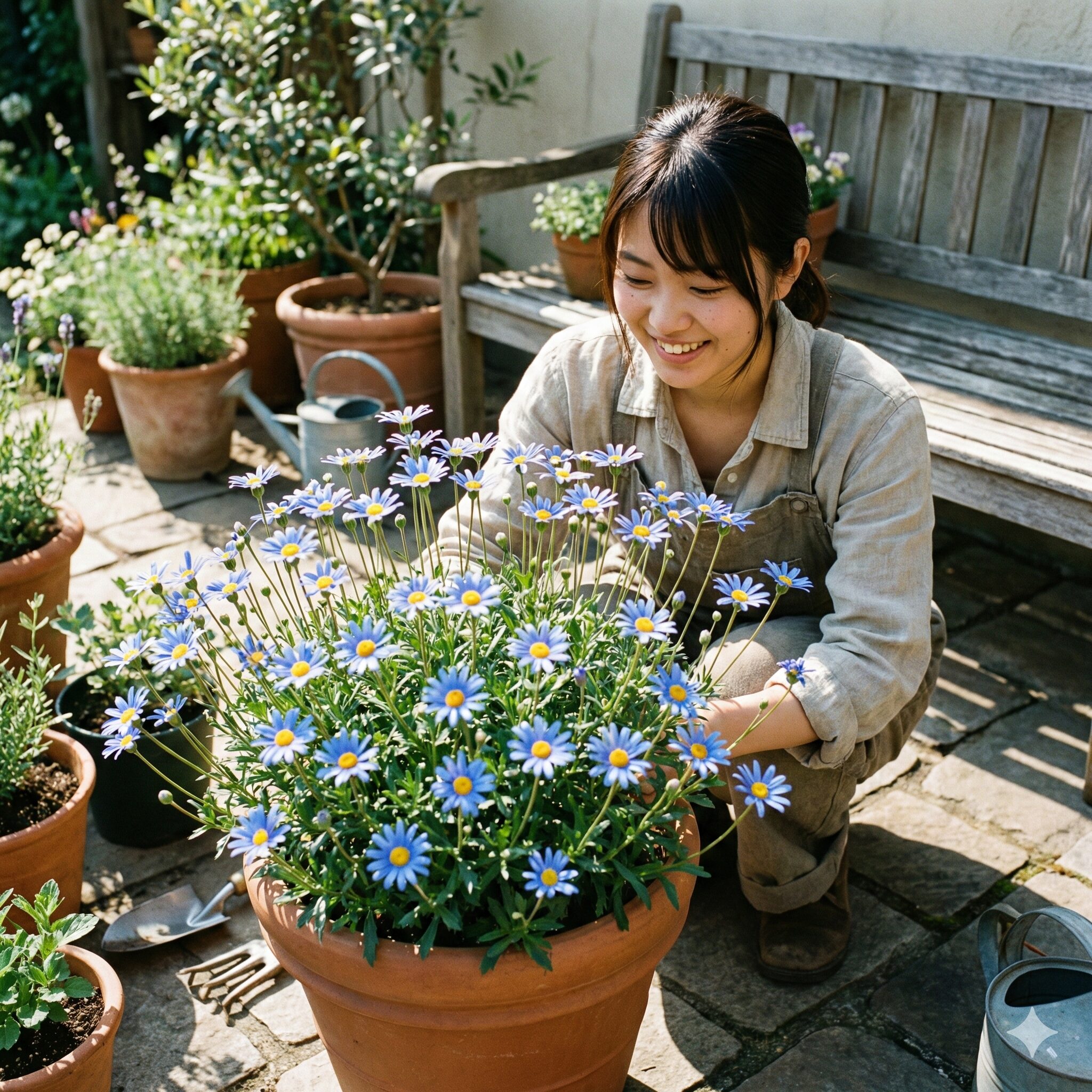 ネモフィラに似た花9 鉢植えで鮮やかに咲く青と黄色のコントラストが美しいブルーデージー