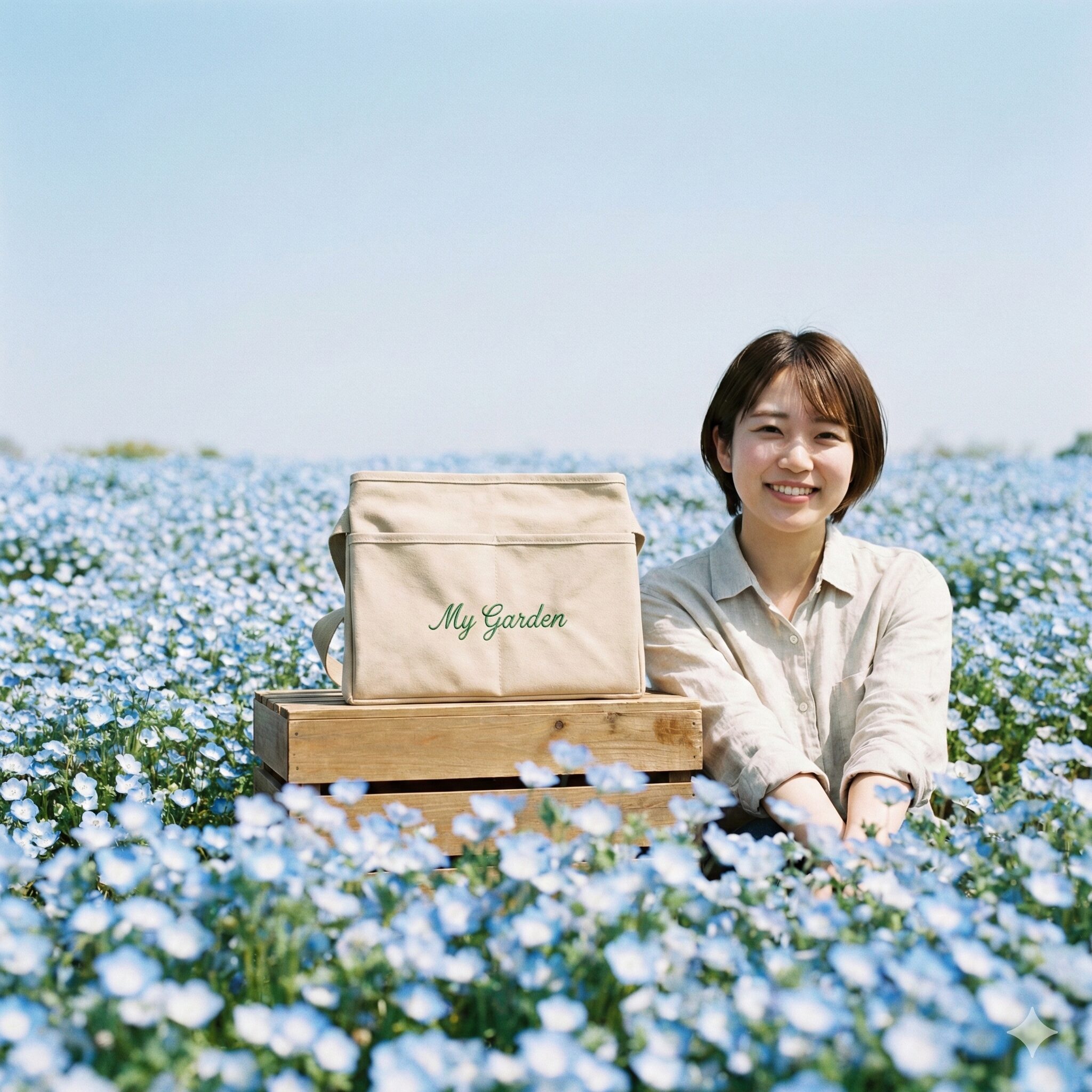 ネモフィラ毒性1　春の光に照らされて美しく咲き誇るネモフィラの一面の花畑