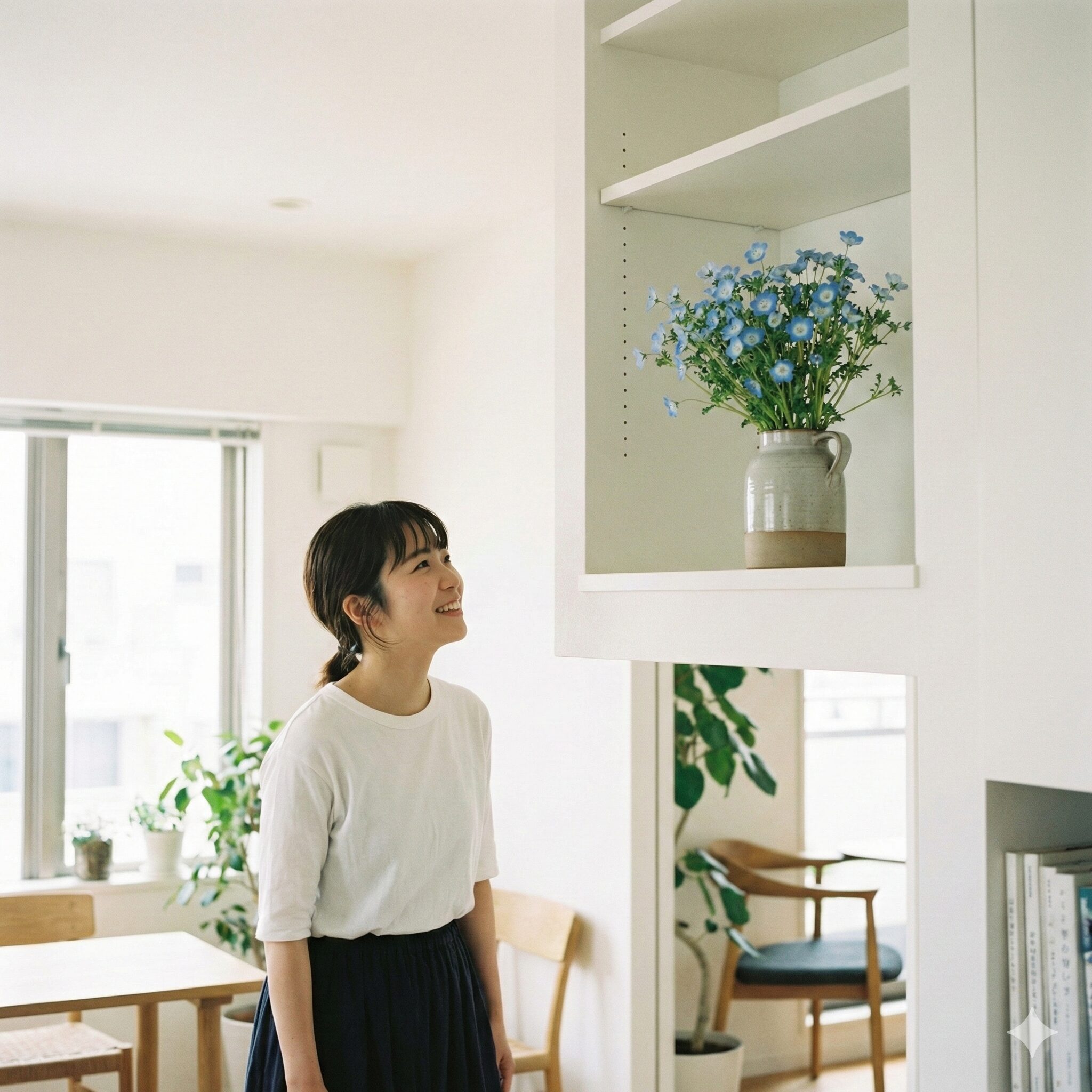 ネモフィラ毒性10 猫や犬が届かない高い場所に飾られたネモフィラの切り花