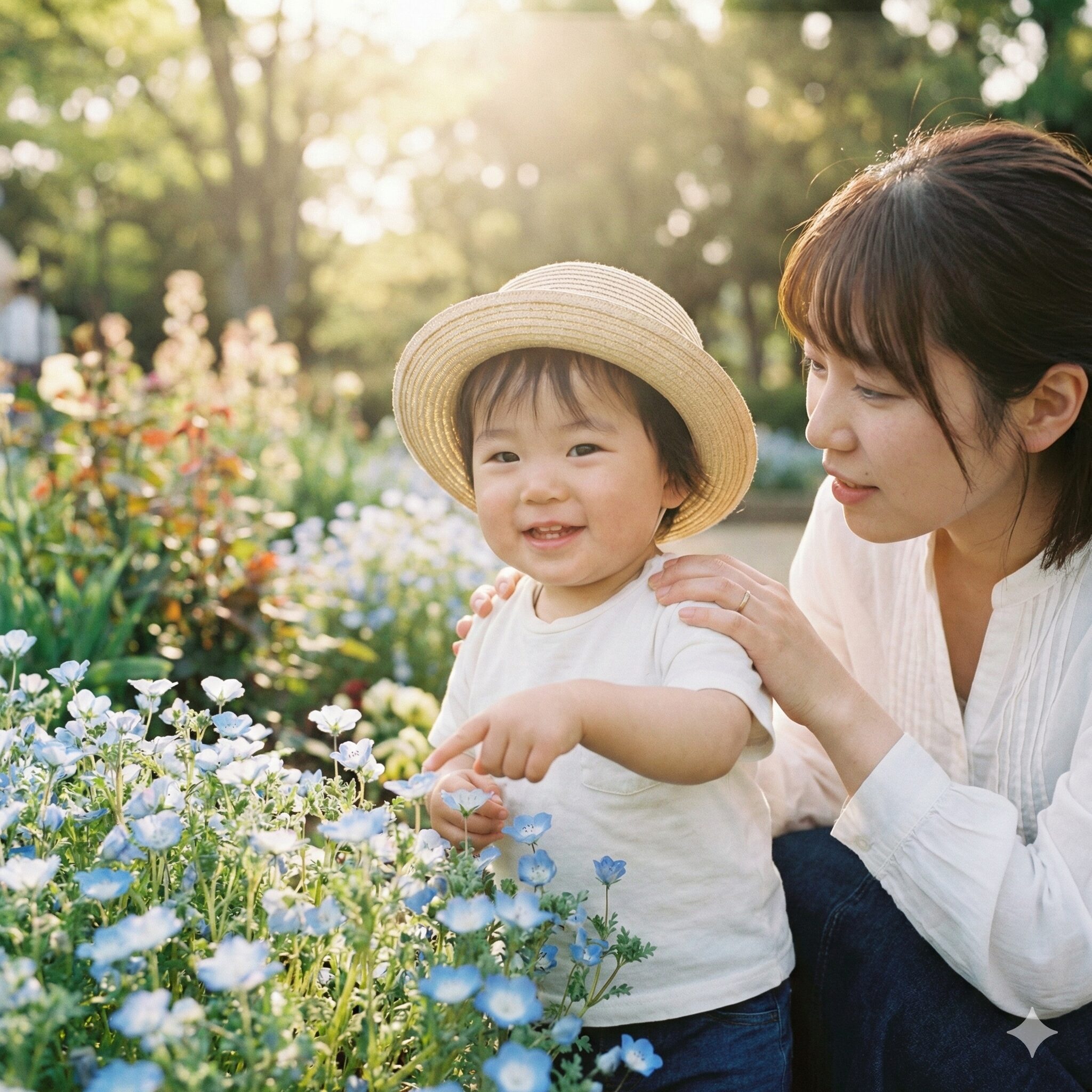 ネモフィラ毒性3 幼児が安心して触れ合える毒性のないネモフィラと親子