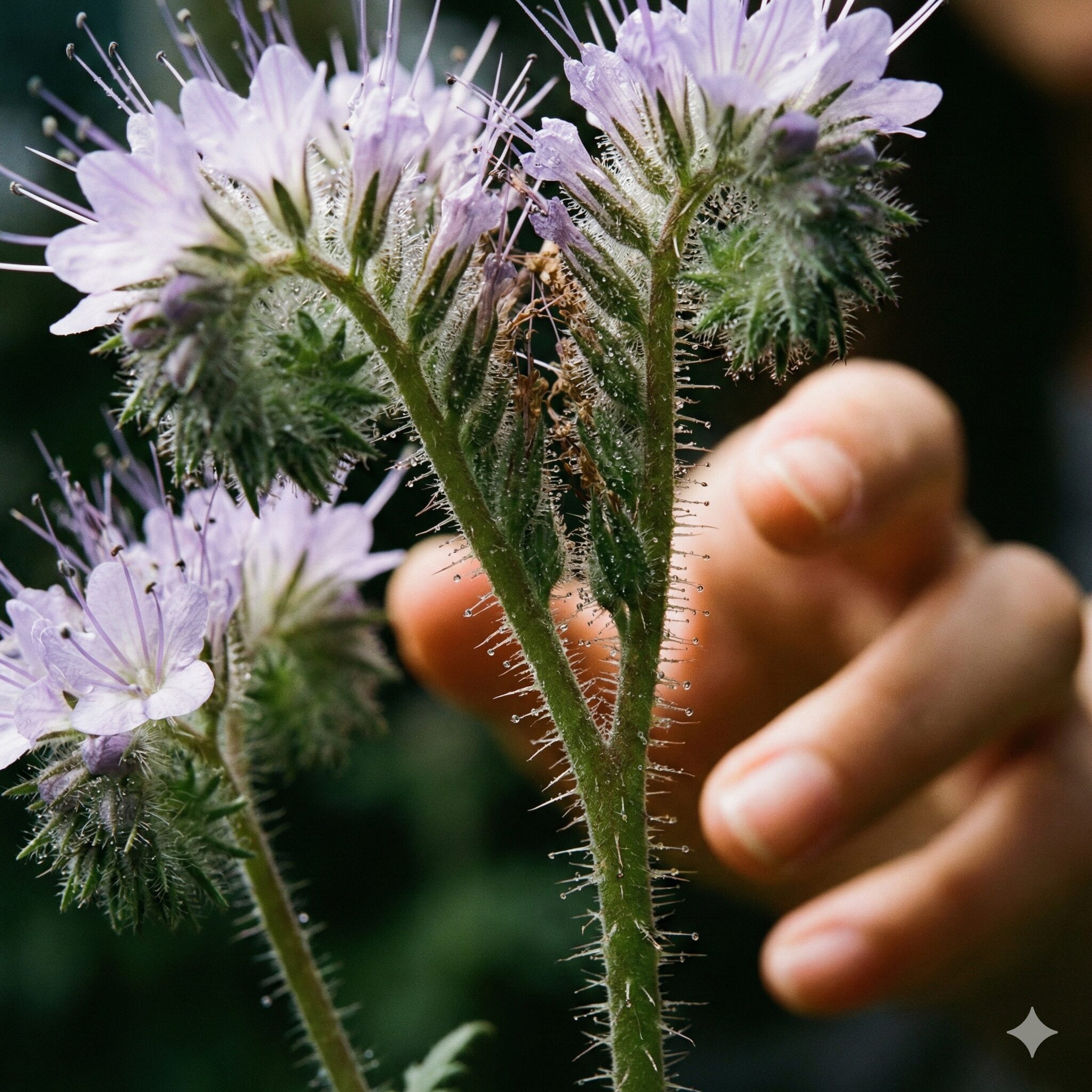 ネモフィラ毒性6 皮膚刺激の原因となる細かい毛が生えた近縁種ファセリアの茎