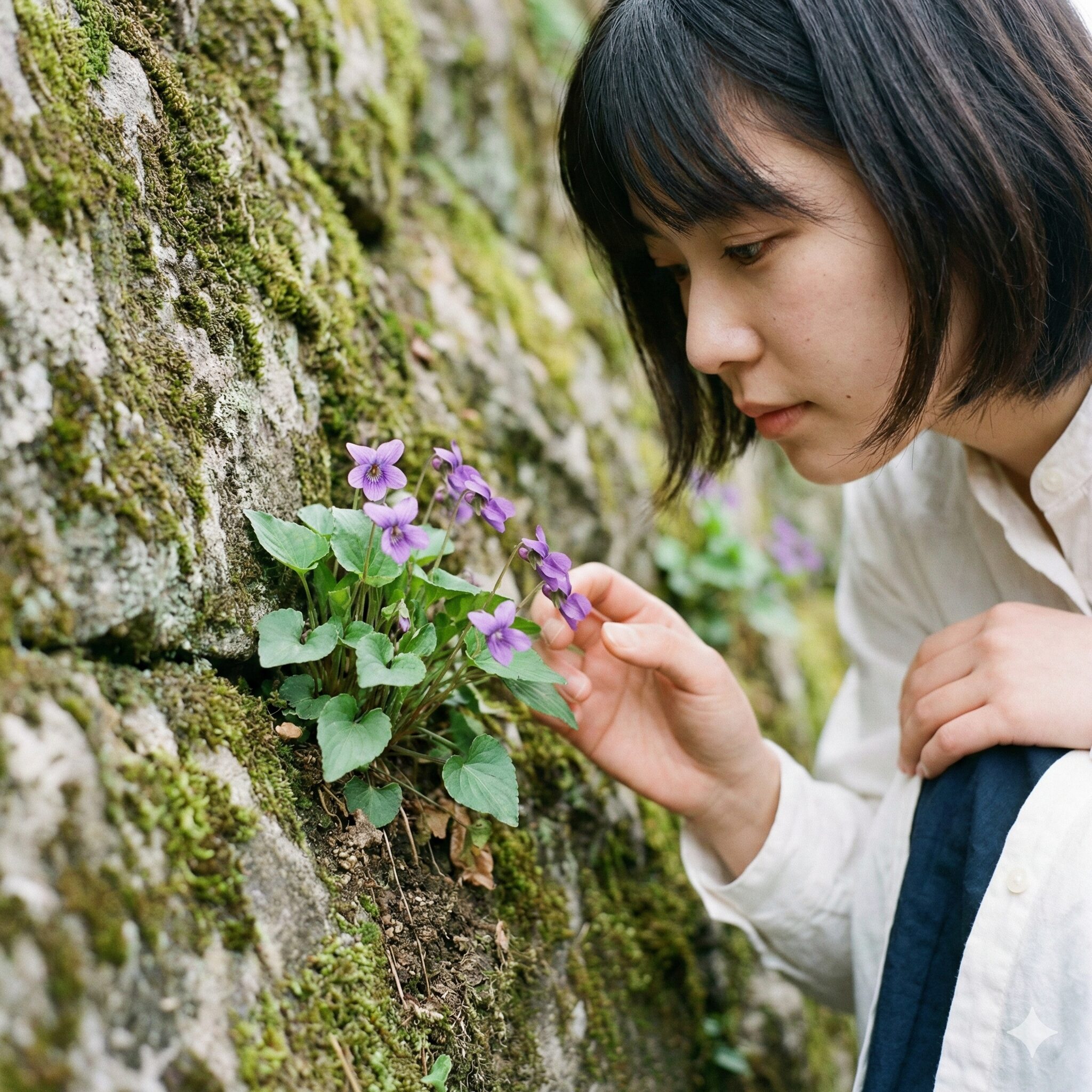 パンジーに似た花4　岩の隙間に自生する日本の野生スミレの草姿と花の構造