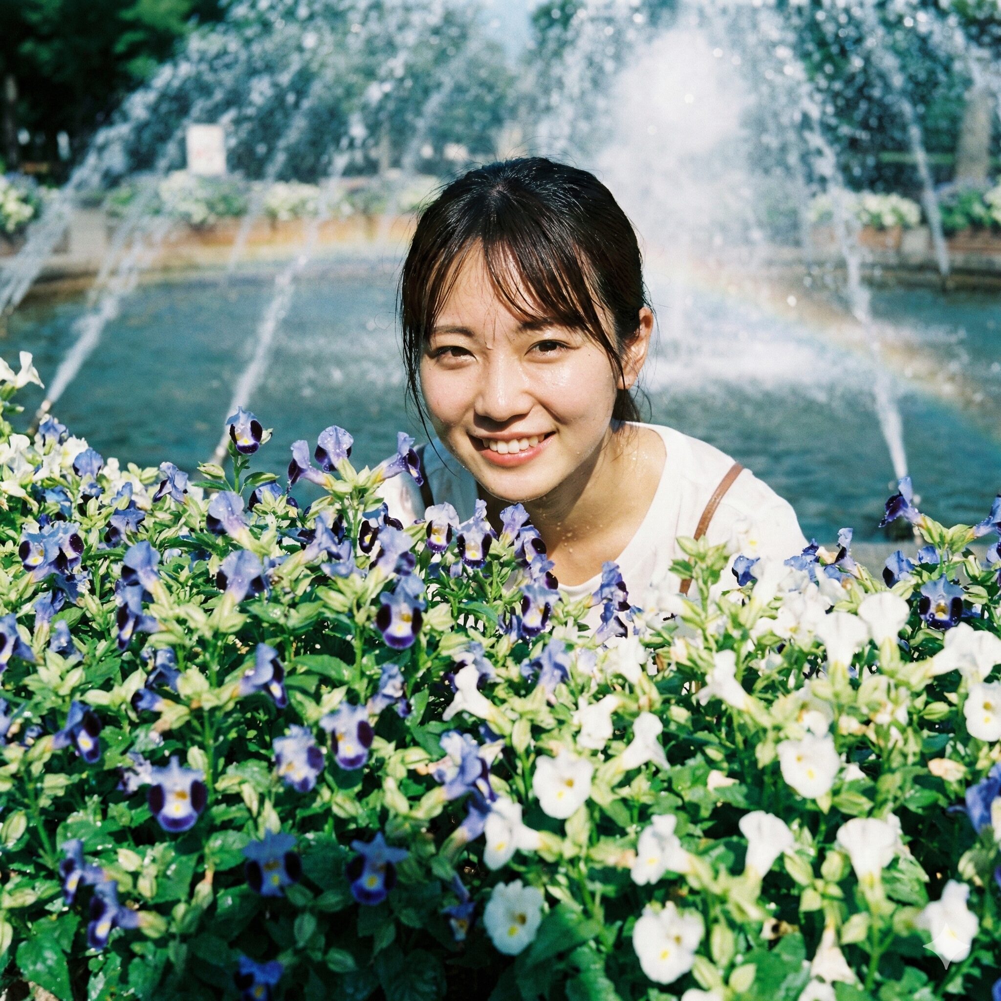 パンジーに似た花6　夏の直射日光の下で元気に咲く青紫色のトレニア（夏スミレ）