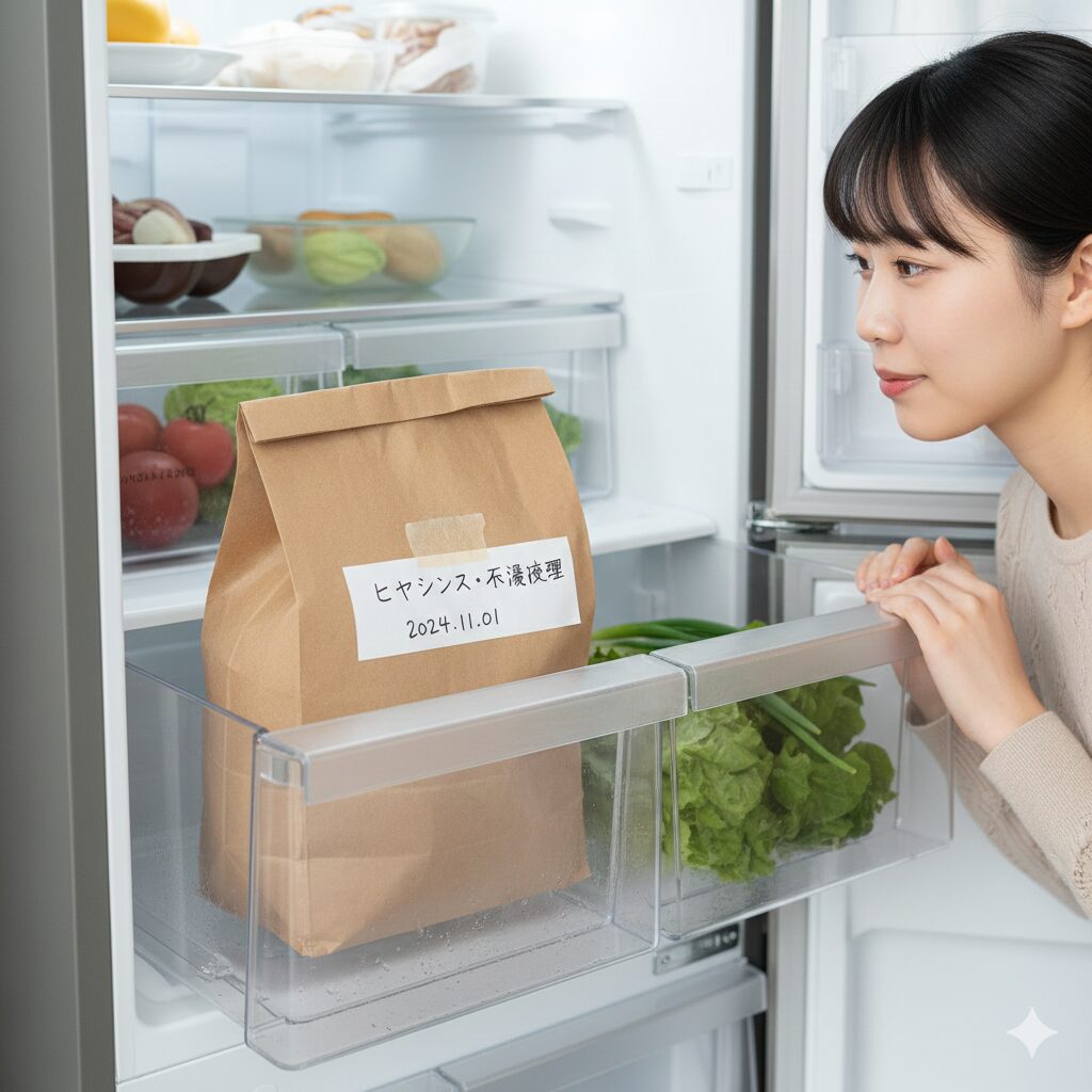 ヒヤシンス水栽培 容器 手作り8 冷蔵庫の野菜室で低温処理(春化)を行うヒヤシンスの球根。