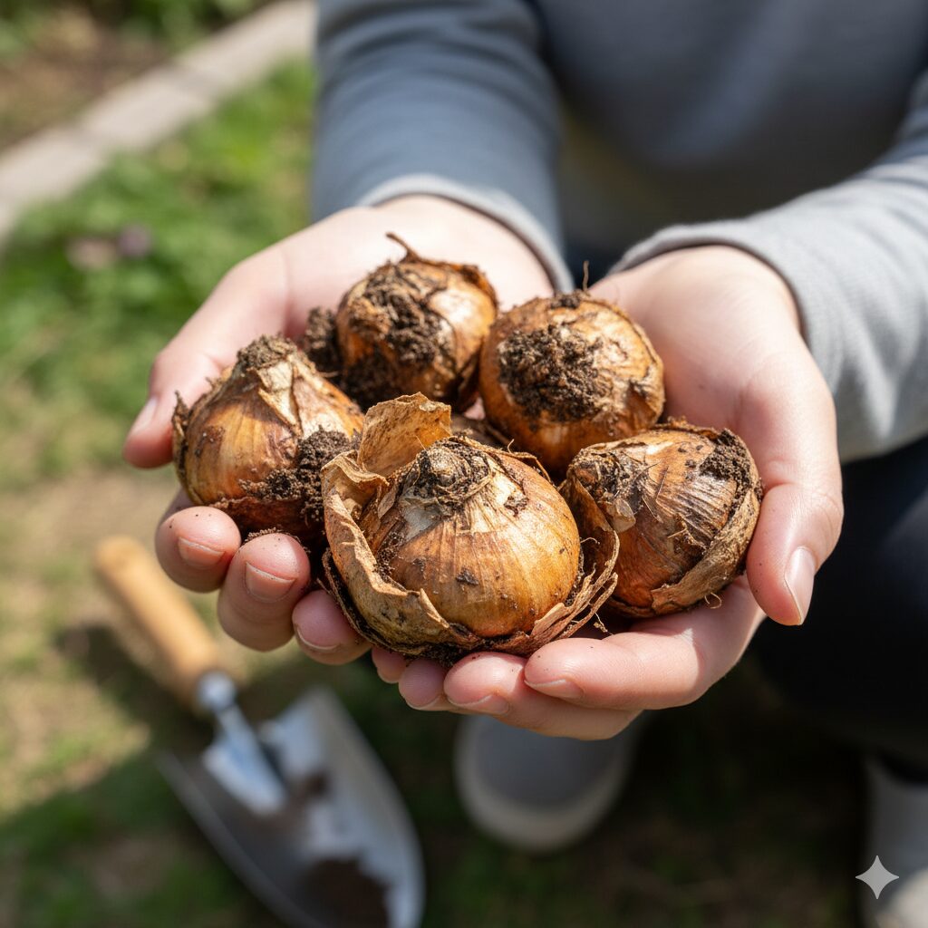 フリージア 毒性2 毒性成分イリジンが多く含まれるフリージアの球根(球茎)の様子