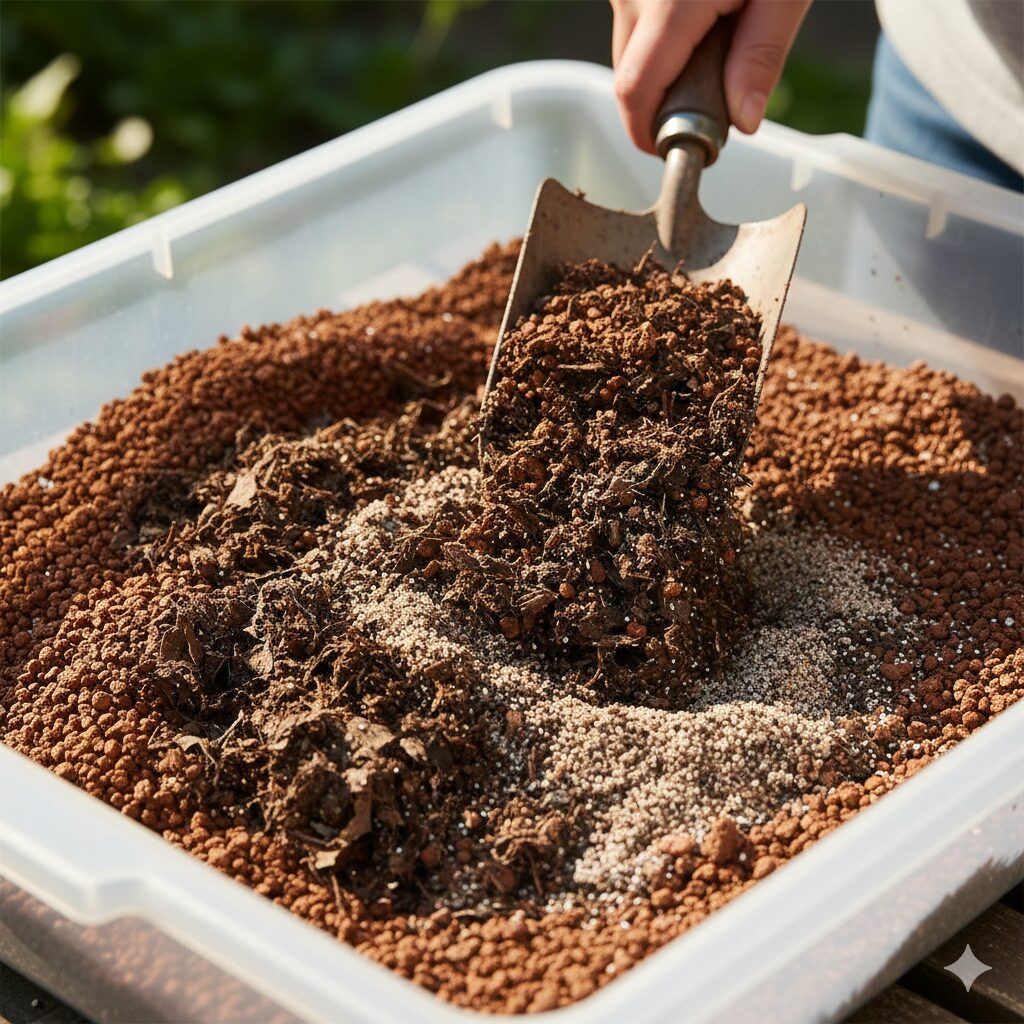 フリージア 育て方 プランター4 赤玉土、腐葉土、川砂をブレンドした水はけの良いフリージア用の培養土