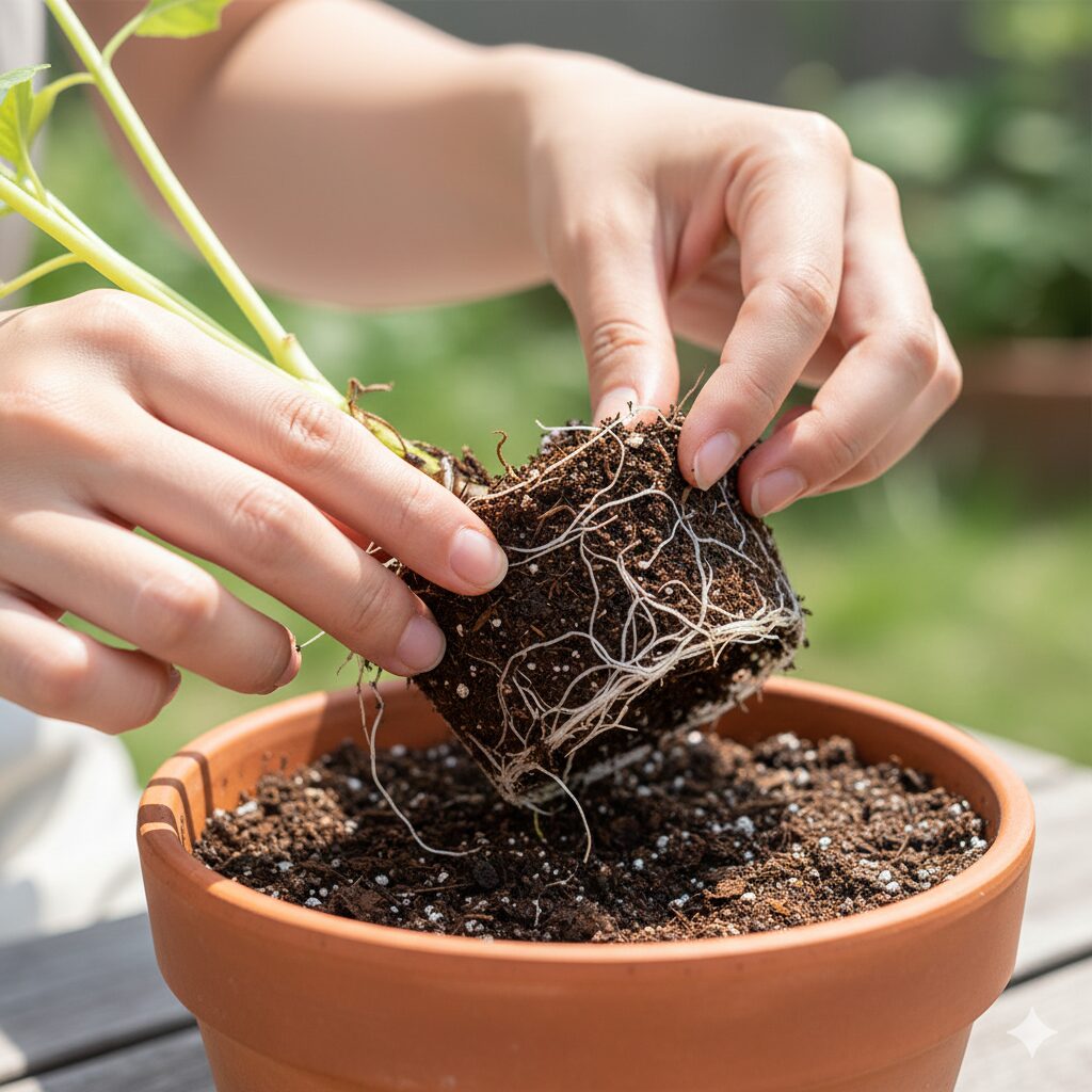 ムスカリ 水耕栽培 花が終わったら5 水耕栽培のムスカリを根を傷めないように注意して鉢植えに植え替える手順