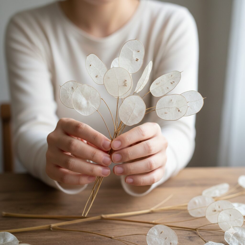 ムラサキハナナ 似た花5 銀貨のような扁平な形が特徴的なルナリア(ゴウダソウ)の不思議な果実