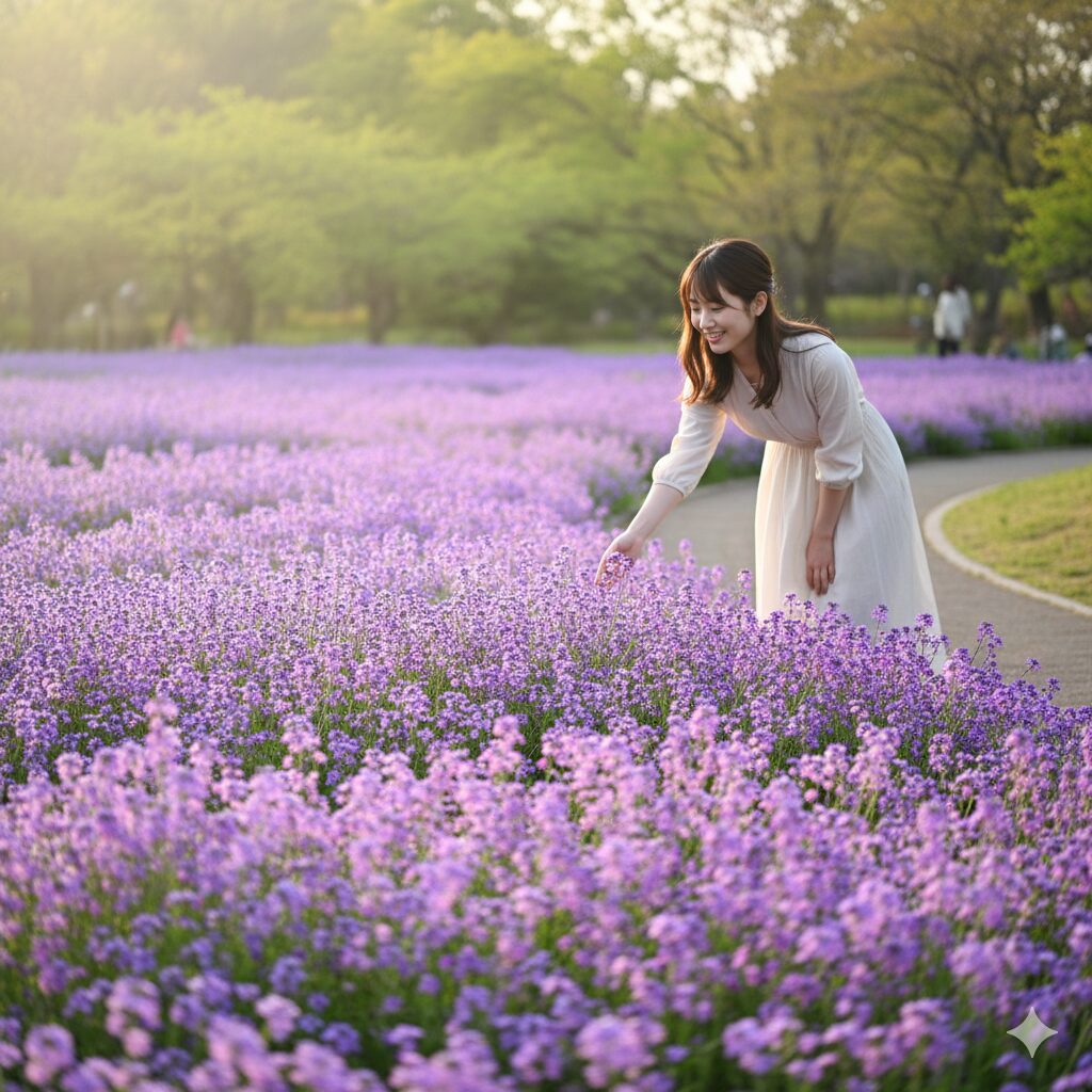 ムラサキハナナ 種まき 時期1　春の庭や公園を一面的に紫色に染める満開のムラサキハナナ（ショカツサイ）の群生