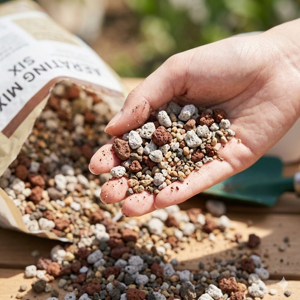 ルピナス 夏越し8　排水性と通気性を極限まで高めたルピナス栽培用の配合土の質感