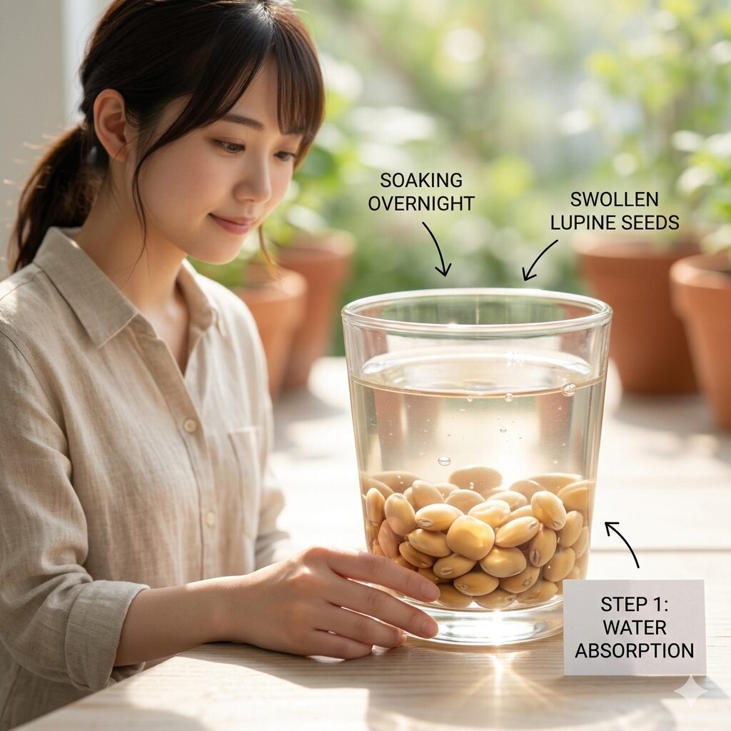 ルピナス 枯れる原因6 発芽率を高めるために吸水処理を施したルピナスの種