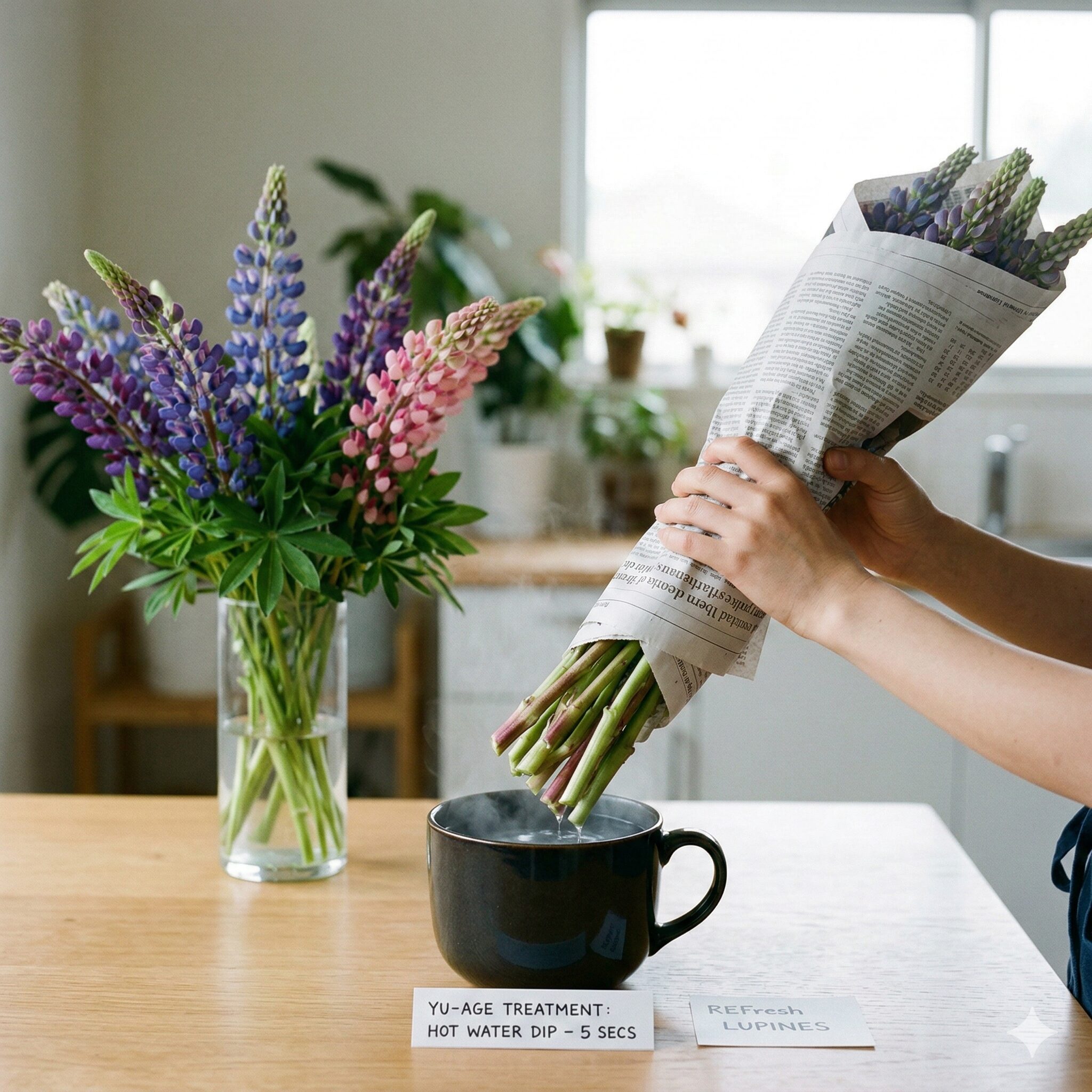 ルピナス開花時期10 切り花のルピナスを長持ちさせるための湯揚げ処理の手順と飾り方