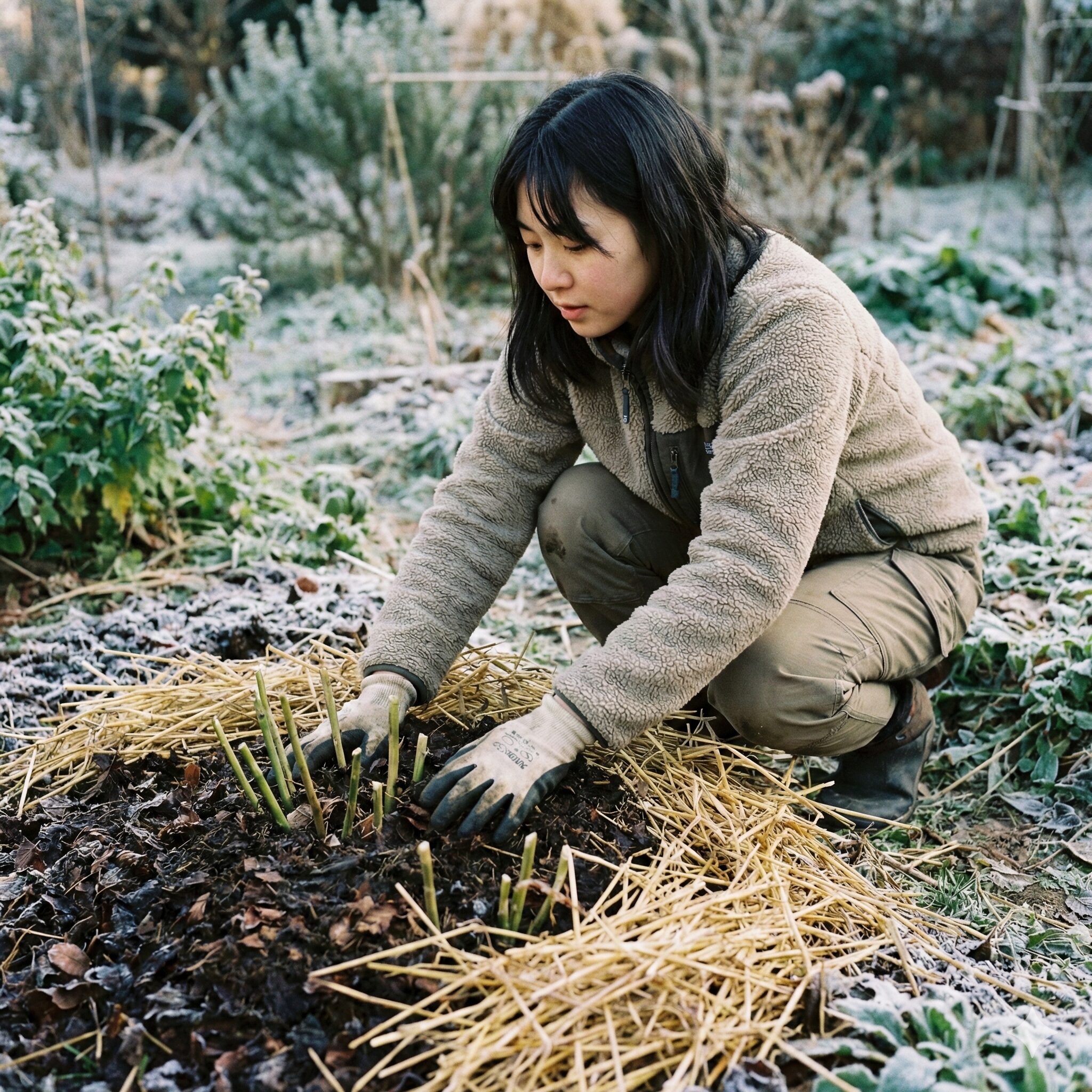 朝顔 何月10　宿根朝顔の冬越し対策。切り戻し剪定と藁による根元のマルチング。