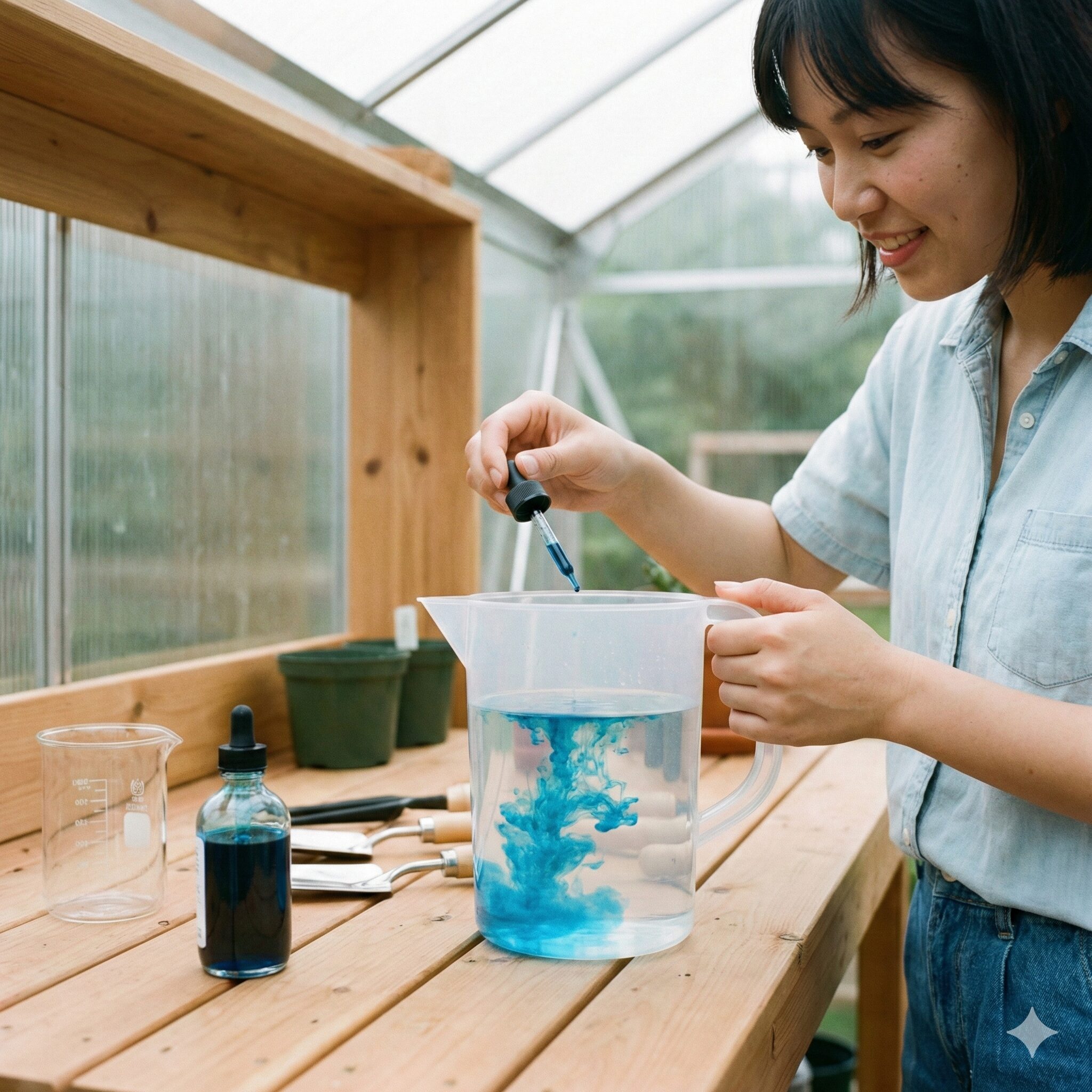 朝顔水やり頻度10　朝顔の肥料焼けを防ぐために液体肥料を正しい倍率で希釈する様子