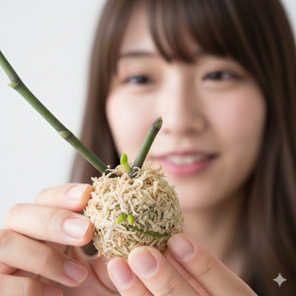 胡蝶蘭 根 むき出し9　根腐れから復活し始めた胡蝶蘭の茎から出た新しい根のポッチ