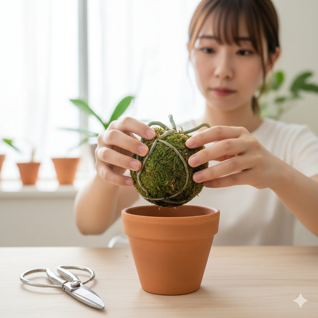胡蝶蘭 育て方 12 ヶ月7　5月の植え替え適期に行う水苔と素焼き鉢を用いた胡蝶蘭の植え替え手順