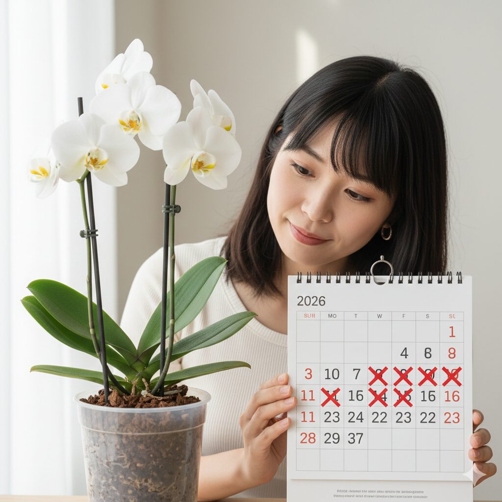 胡蝶蘭 育て方 初心者 植え 替え8　植え替え直後の胡蝶蘭に10日間の断水期間が必要であることを示すイメージ