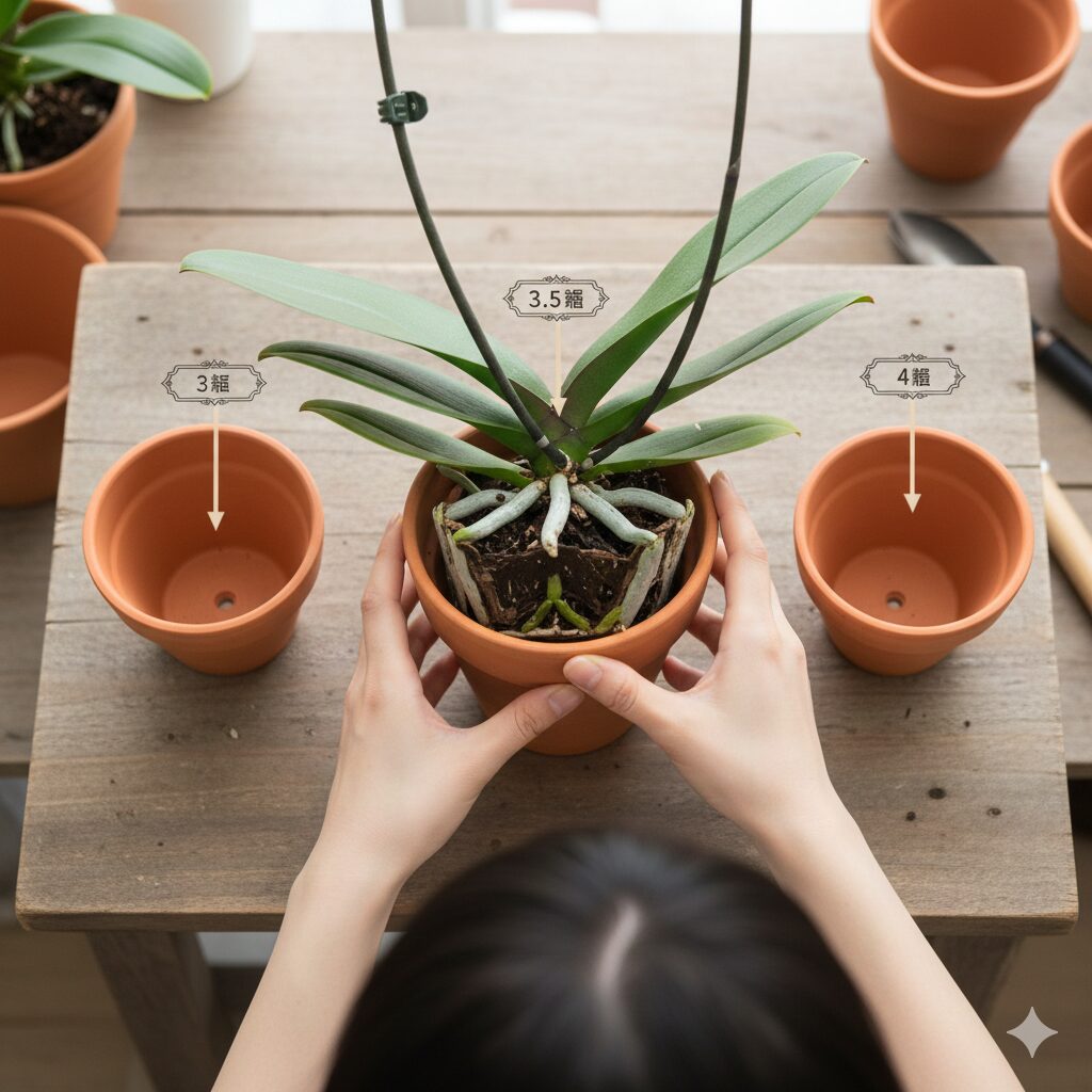 胡蝶蘭 育て方 花が終わったら5　胡蝶蘭の栽培に最適な通気性の良い素焼き鉢のサイズ選び