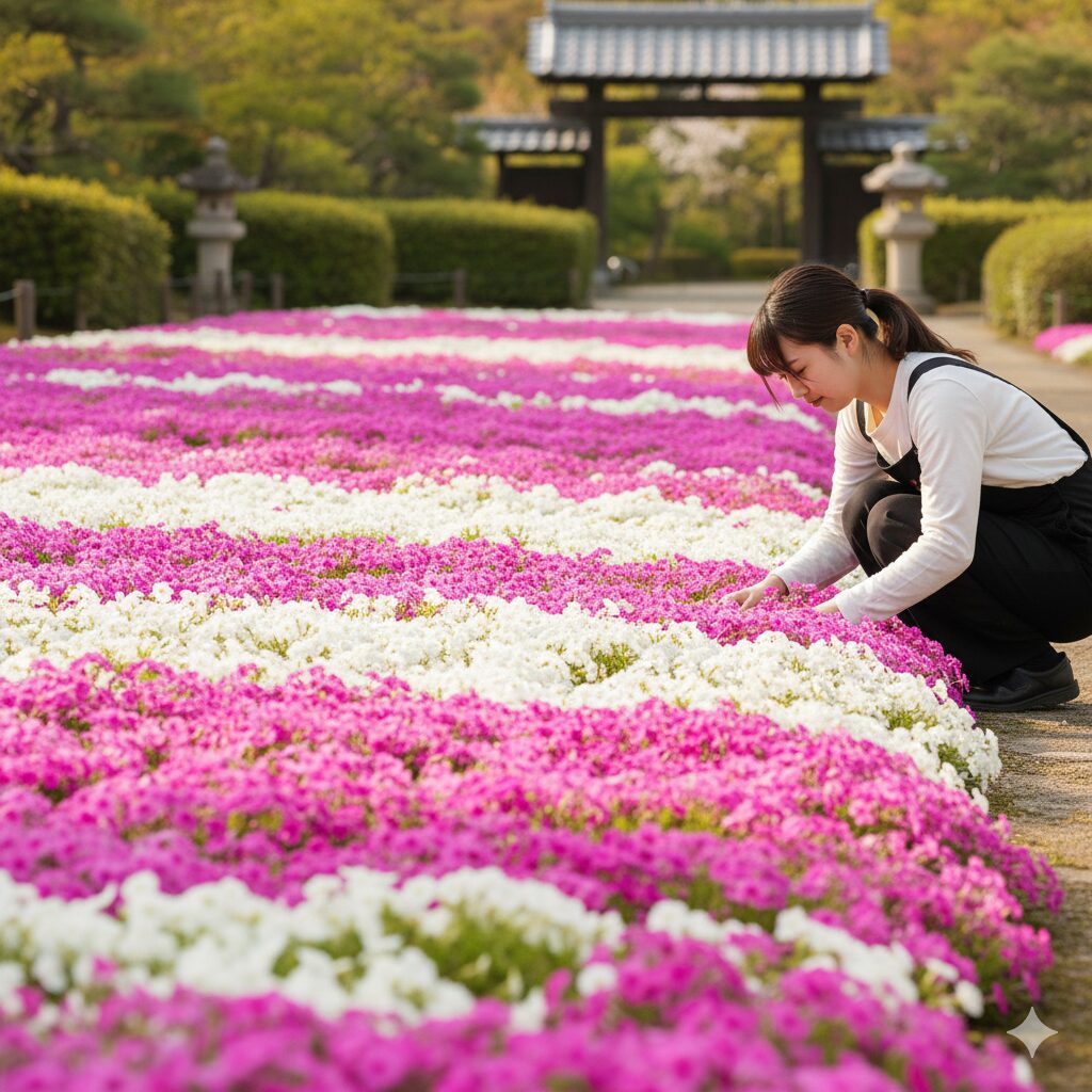 芝桜 寿命1　春の庭を一面ピンク色に彩る満開の芝桜の絨毯