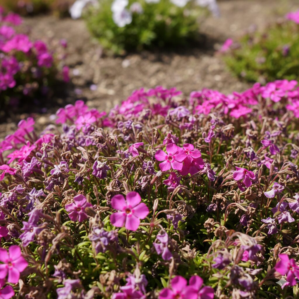 芝桜刈り込み時期2　花が終わり剪定のタイミングを迎えた5月下旬の芝桜の株の状態