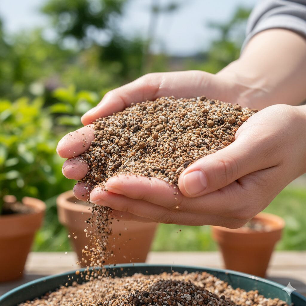 芝桜刈り込み時期6　芝桜の栽培に適した水はけが良い砂主体の配合土
