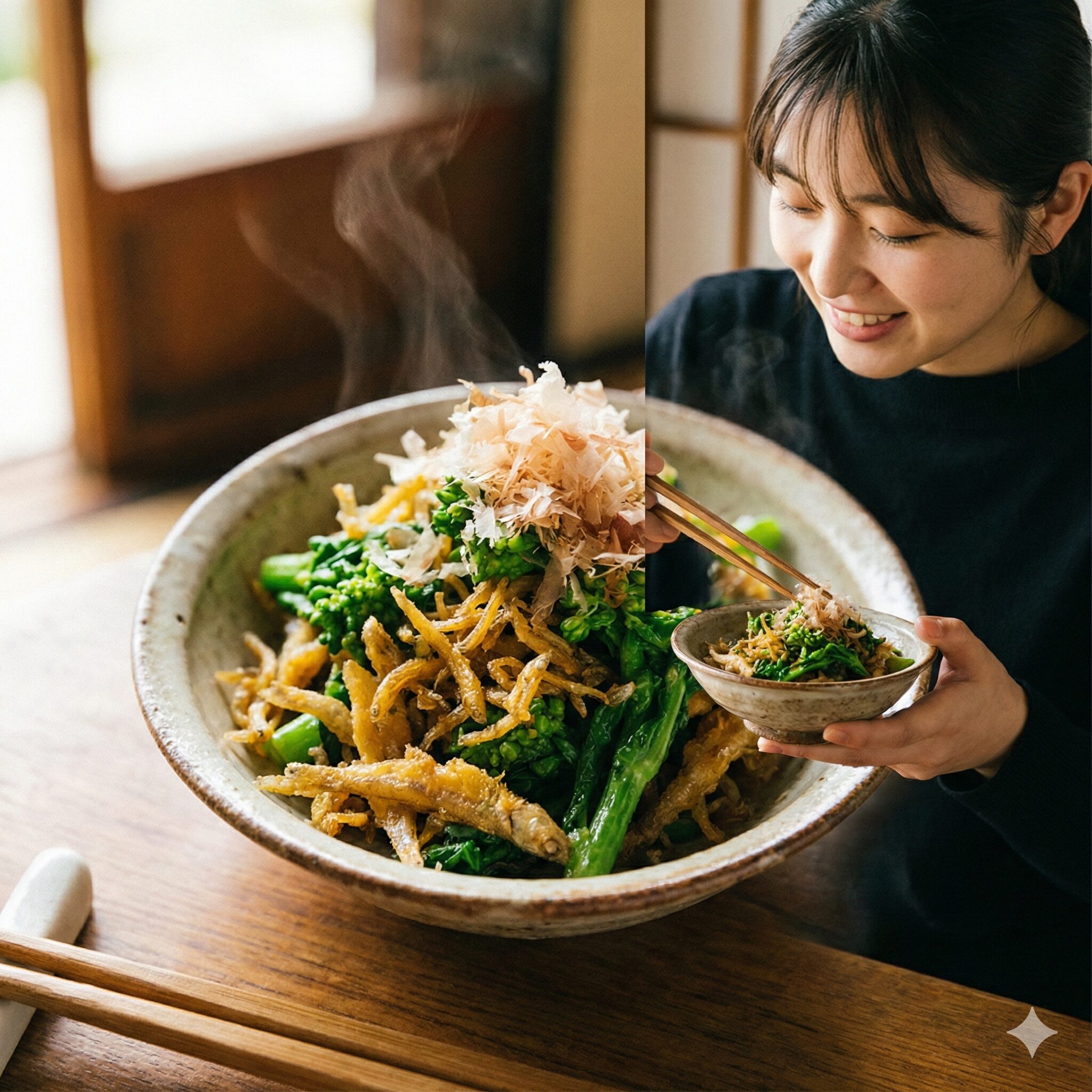 菜の花 炒めるだけ10　ちりめんじゃこと菜の花を炒め合わせた手軽で美味しい和風副菜