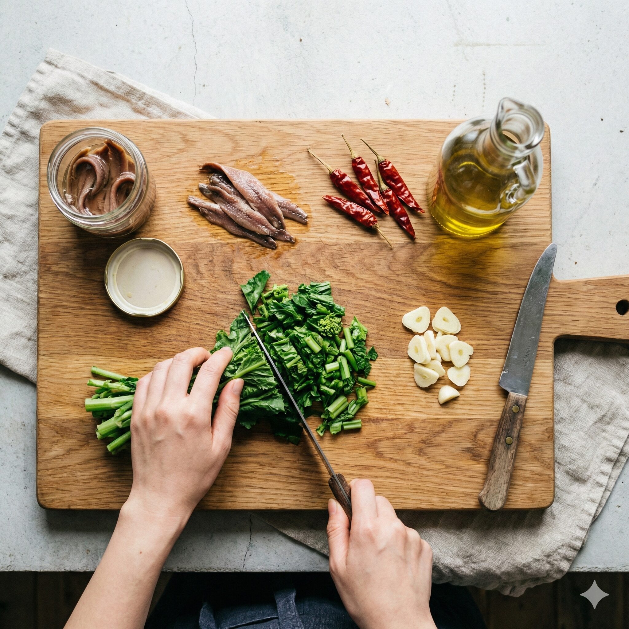 菜の花 炒めるだけ4　菜の花の苦味を旨味に変えるニンニクやアンチョビなどの食材