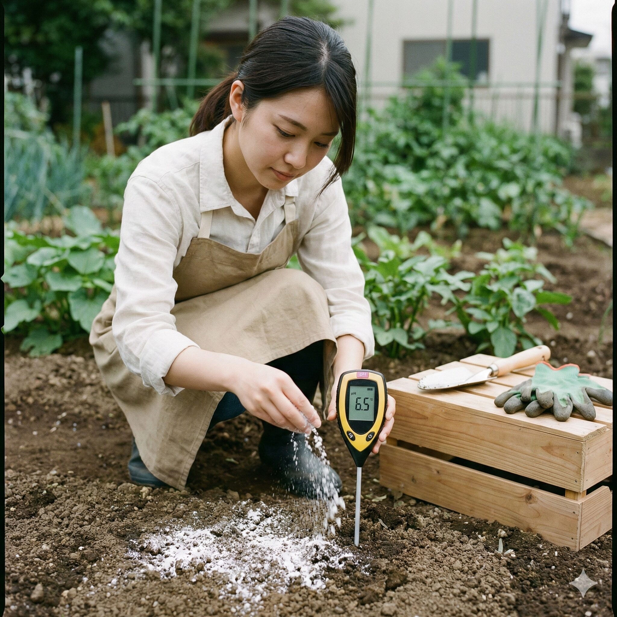 菜の花 種まき 11月5　菜の花が好む弱酸性の土壌にするための苦土石灰による酸度調整
