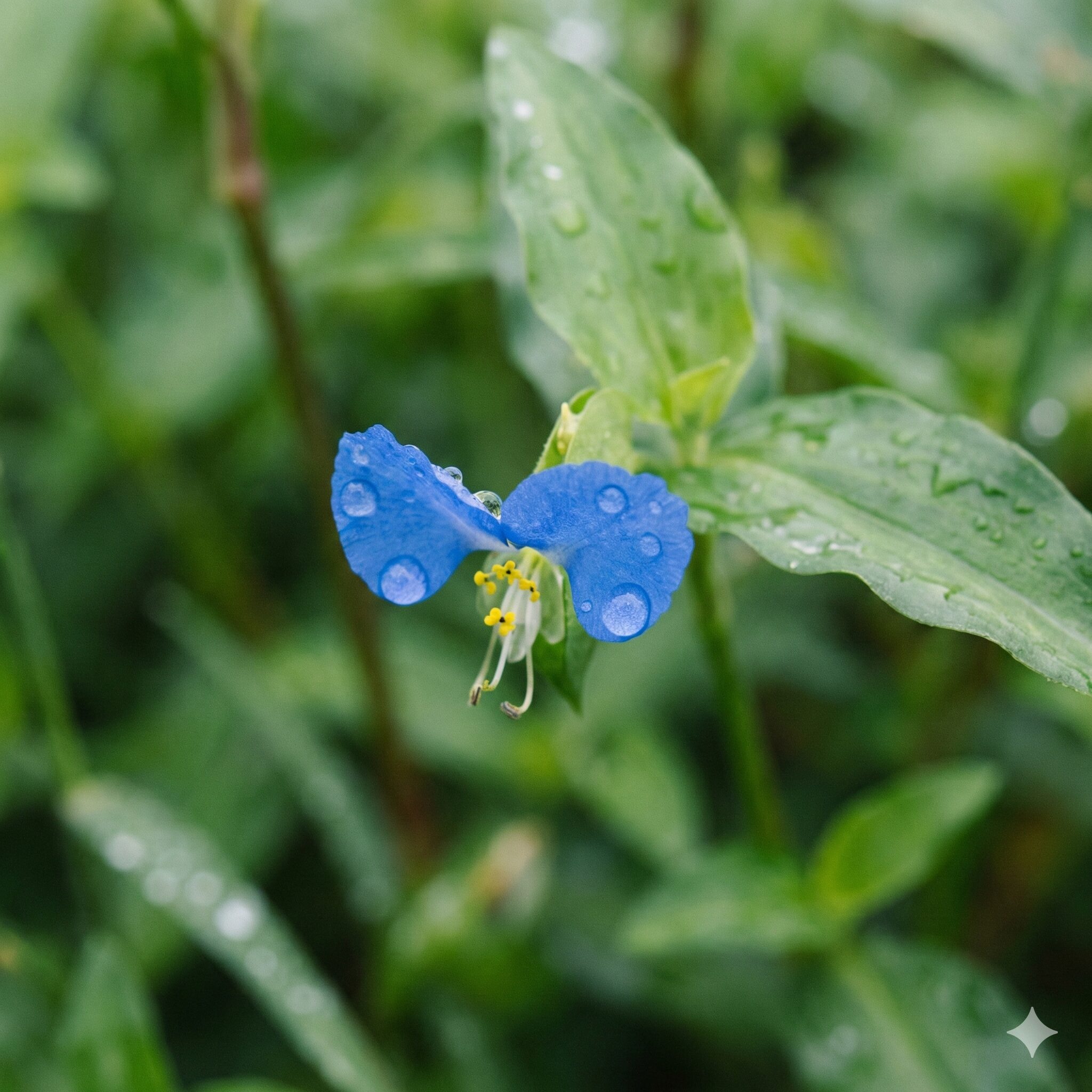 蒼月草 ネモフィラ 違い3 万葉集で「月草」と詠まれた日本古来の野草ツユクサの朝露に濡れた姿