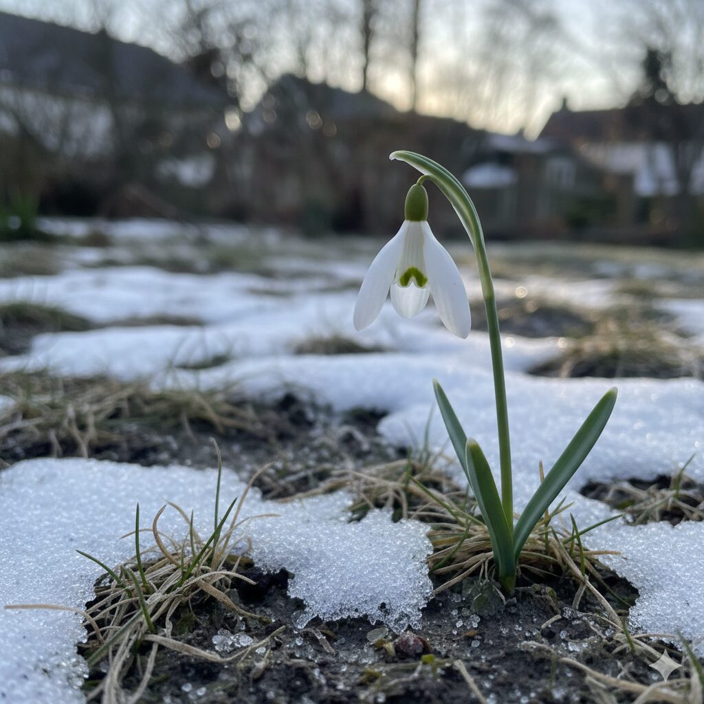 鈴蘭 似てる花3　雪解けの地面から顔を出す早春のスノードロップ