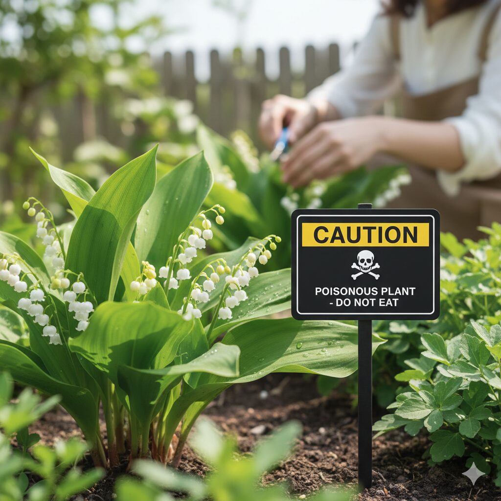 鈴蘭 似てる花8　庭の鈴蘭の毒性に注意を促すためのサイン