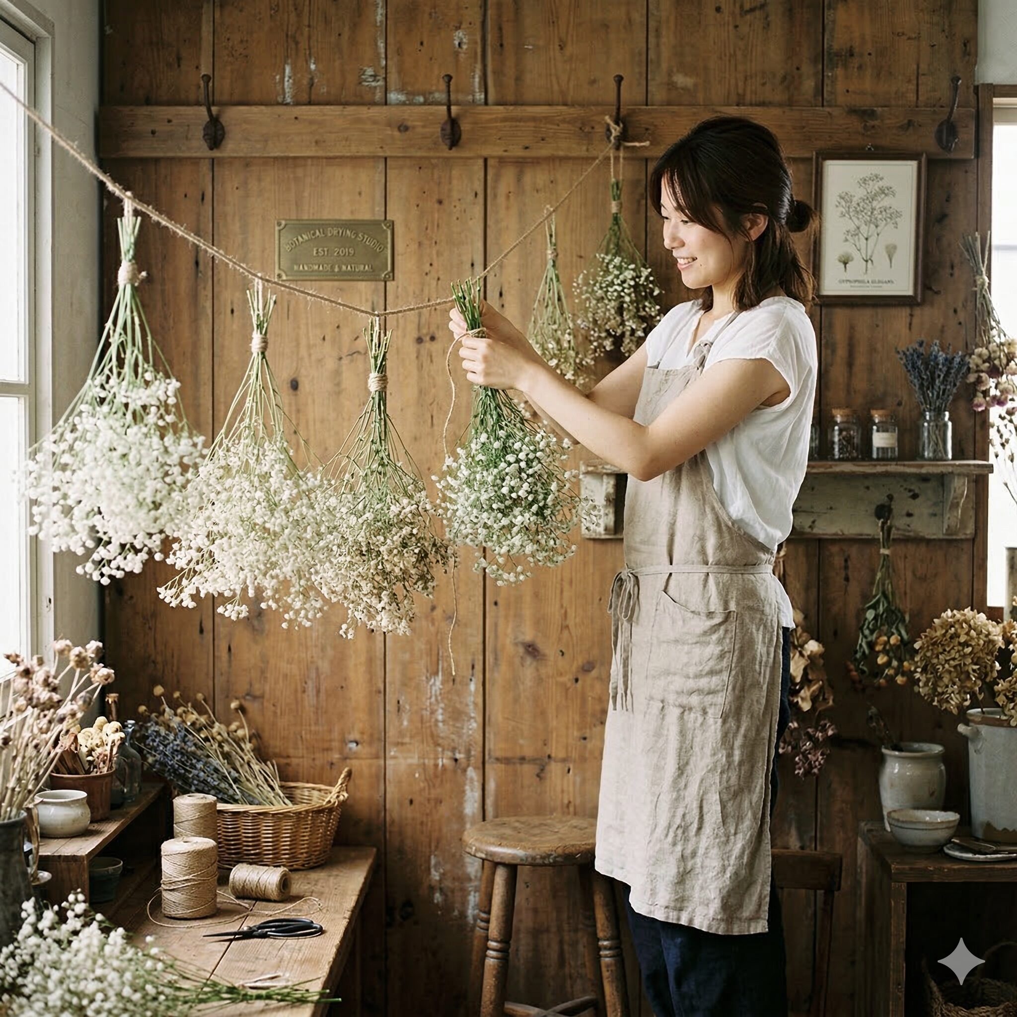 かすみ草 育て方 プランター10　かすみ草を逆さまに吊るして作るドライフラワー（ハンギング法）