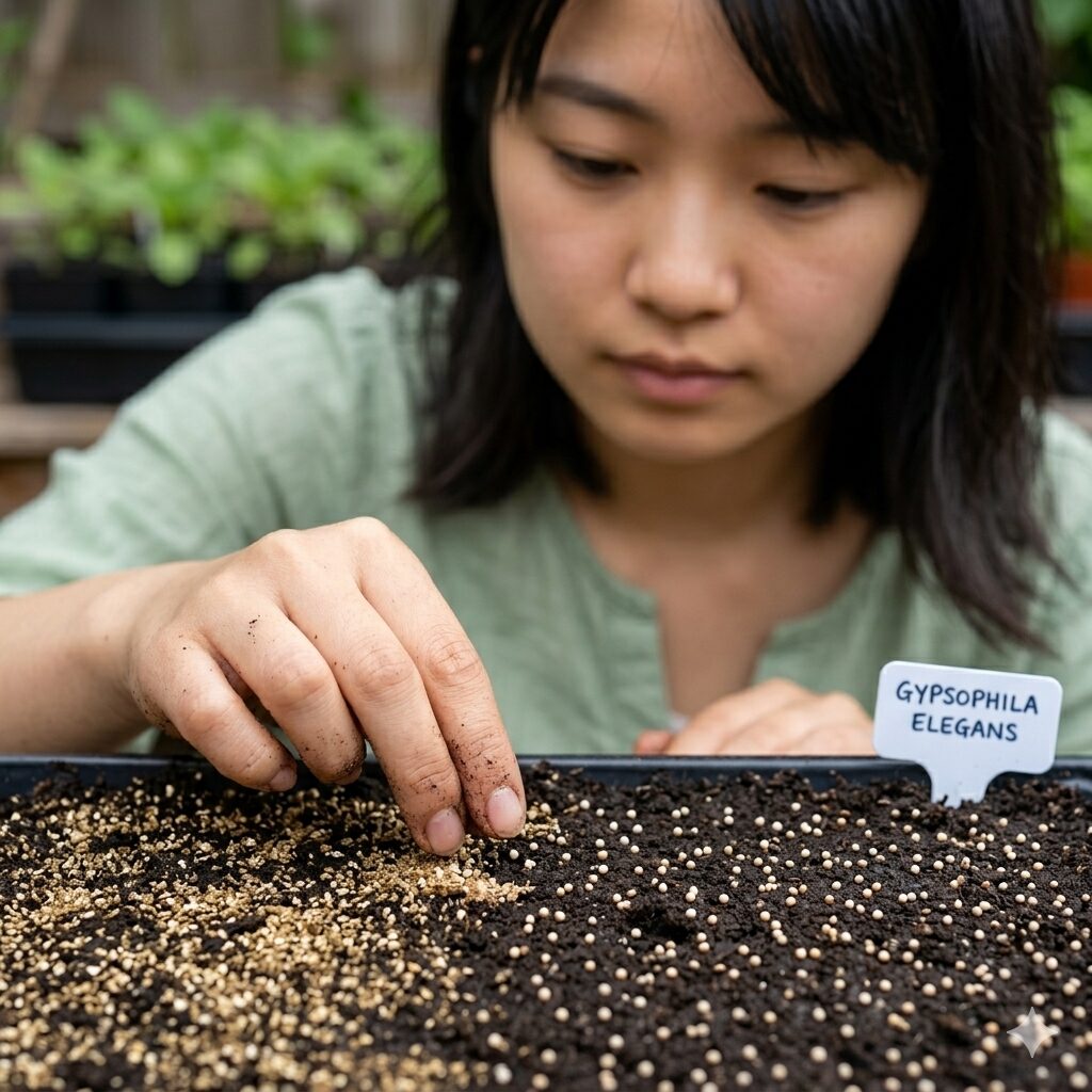 かすみ草 育て方 プランター4　プランターにかすみ草の小さな種を直まきする手順